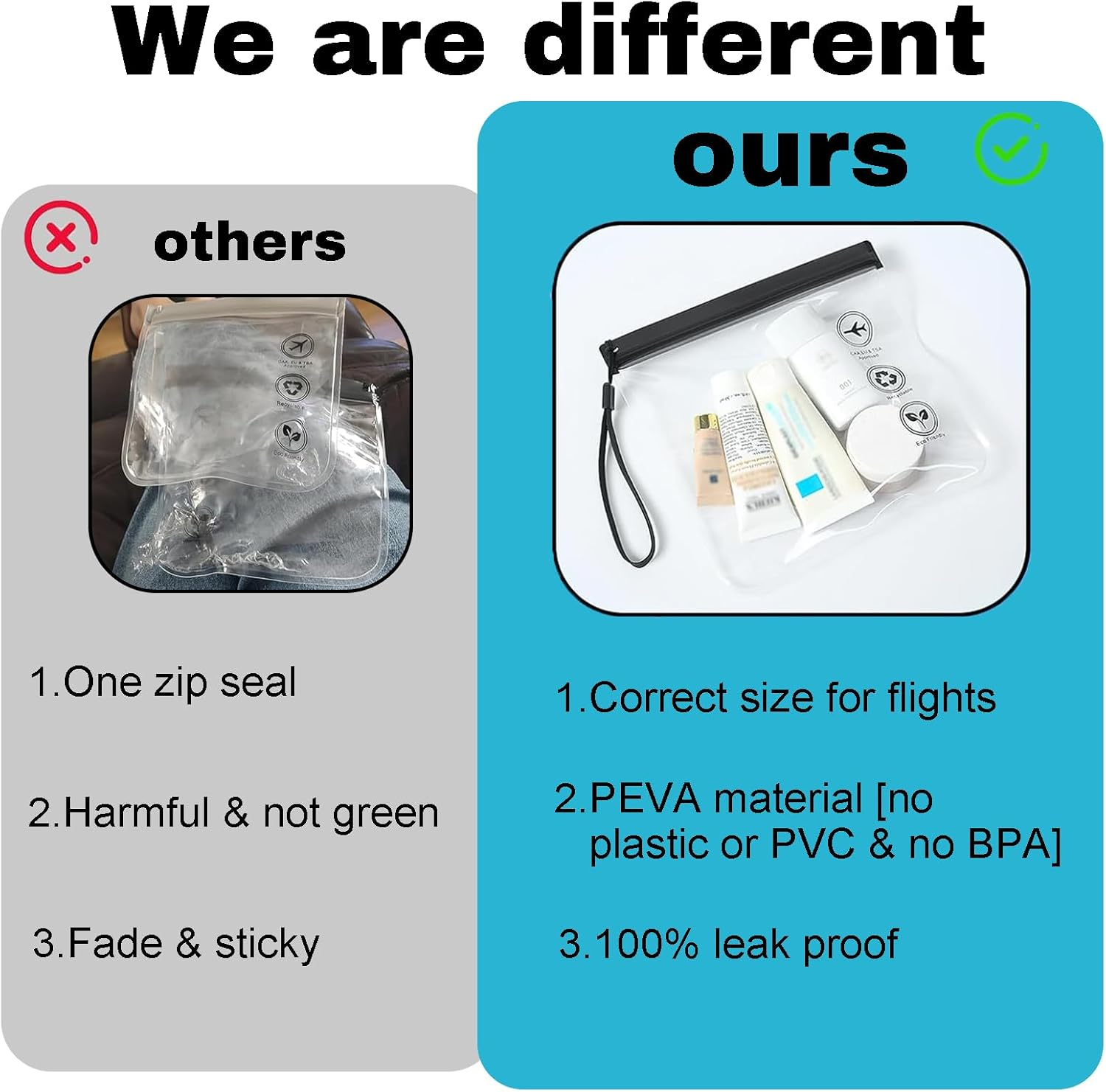 Rylaxzon 2 Pack Clear Travel Toiletry Bag - 20X20Cm Toiletry Bags, Leakproof Liquid Travel Size Toiletries for Airports, Waterproof Cosmetic & Makeup Travel Pouch, for Carry - on Luggage (Black) image number 4