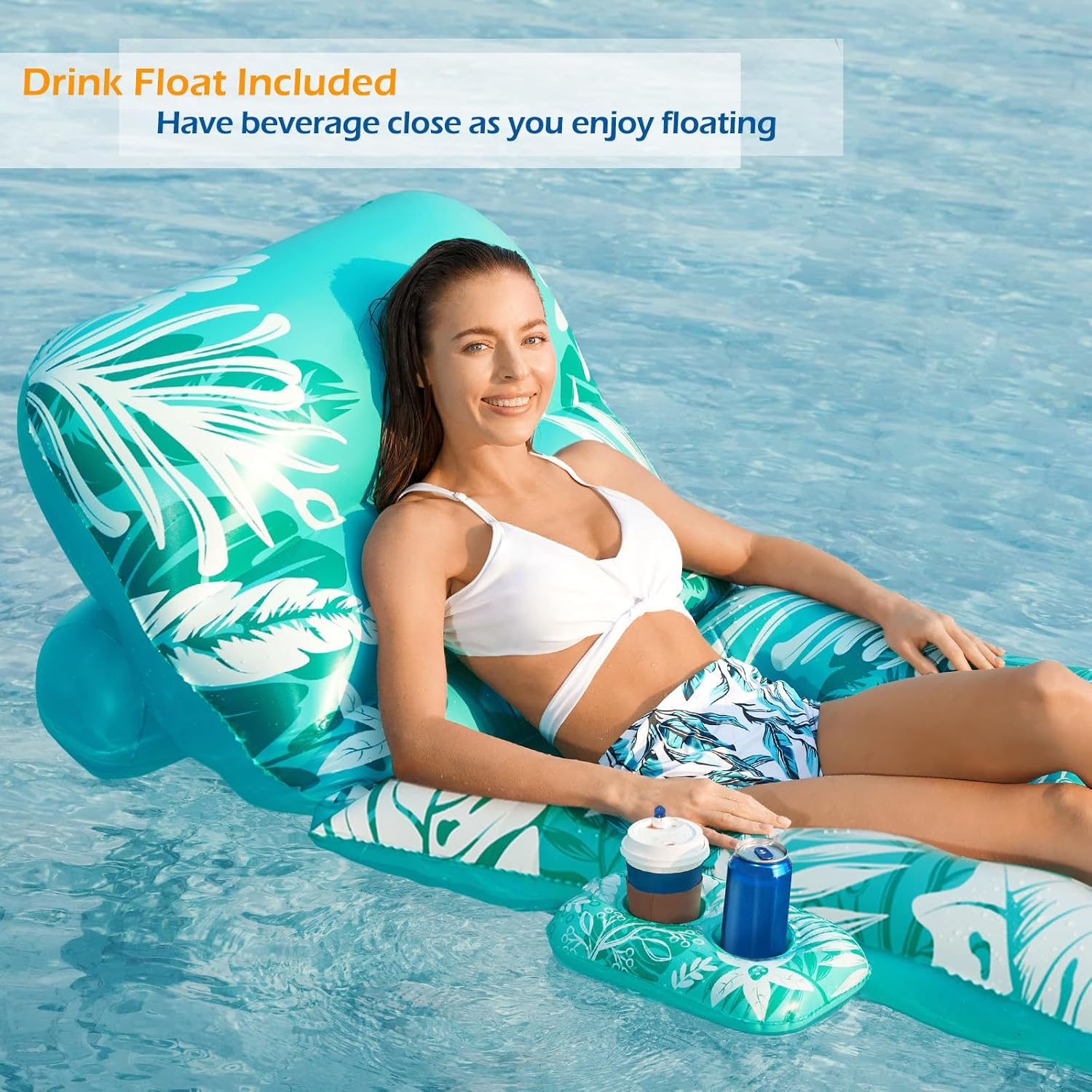 Jasonwell Inflatable Pool Float Adult - Pool Floaties Lounger Floats Rafts Floating Chair W Adjustable Backrest Cup Holders Water Floaty Pool Lake Lounge Tanning Float Beach Party Toys Adults Kids image number 4