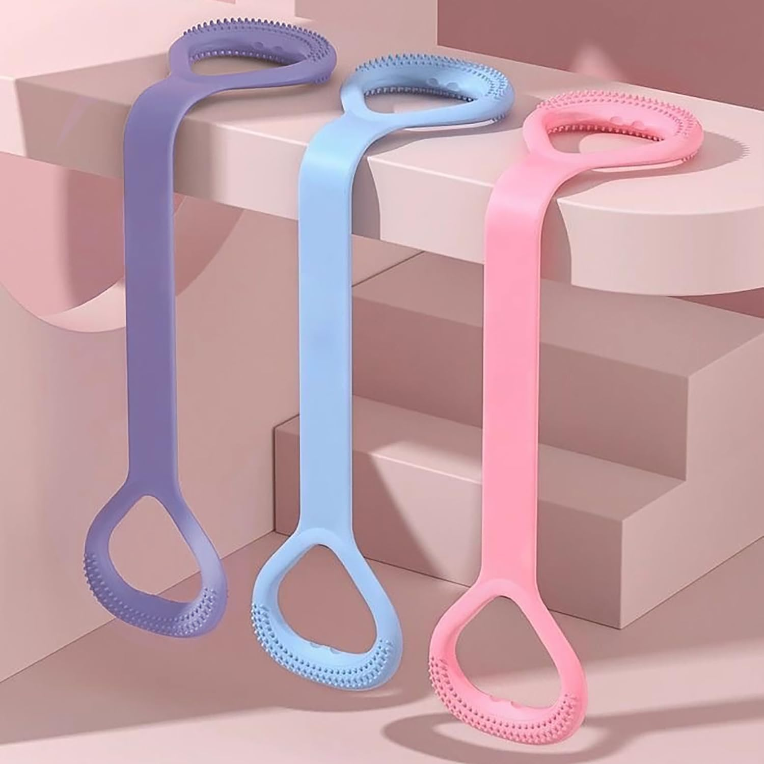 3Pcs 8-Shaped Resistance Bands with Handles, Portable Exercise Bands,Stretch Bands, Open Back Body Shaping, Length 44Cm(Light Pink/Purple/Blue) image number 5