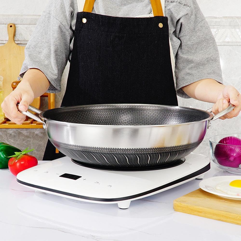 316 Stainless Steel 36Cm Non-Stick Stir Fry Cooking Kitchen Wok Pan Honeycomb Double Sided 36Cm without Lid image number 2