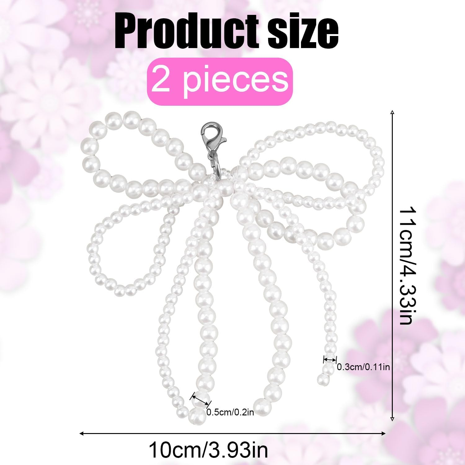 2 Pcs Pearl Bow Shoes Charm, Pearl Bowknot Keychain for Purse Shoe Decoration Cute Keychain for Women Key Ring Accessories for Shoes Clothing Sneakers Bag Shoelace, White image number 1