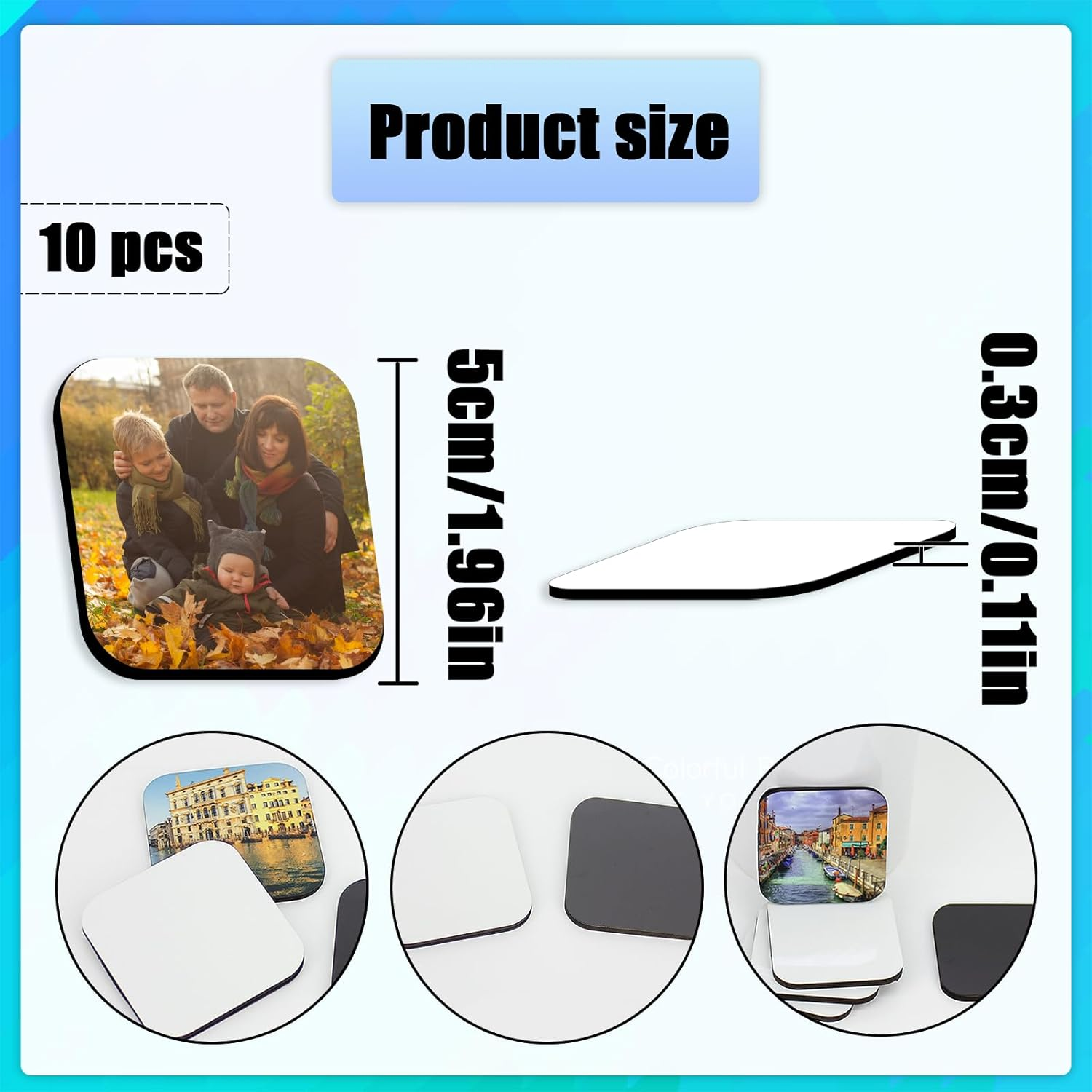 TEAONE Sublimation Fridge Magnets, 10 PCS Fridge Blank Magnets for Whiteboard, Microwave, Oven Decor (5 X 5Cm) image number 6