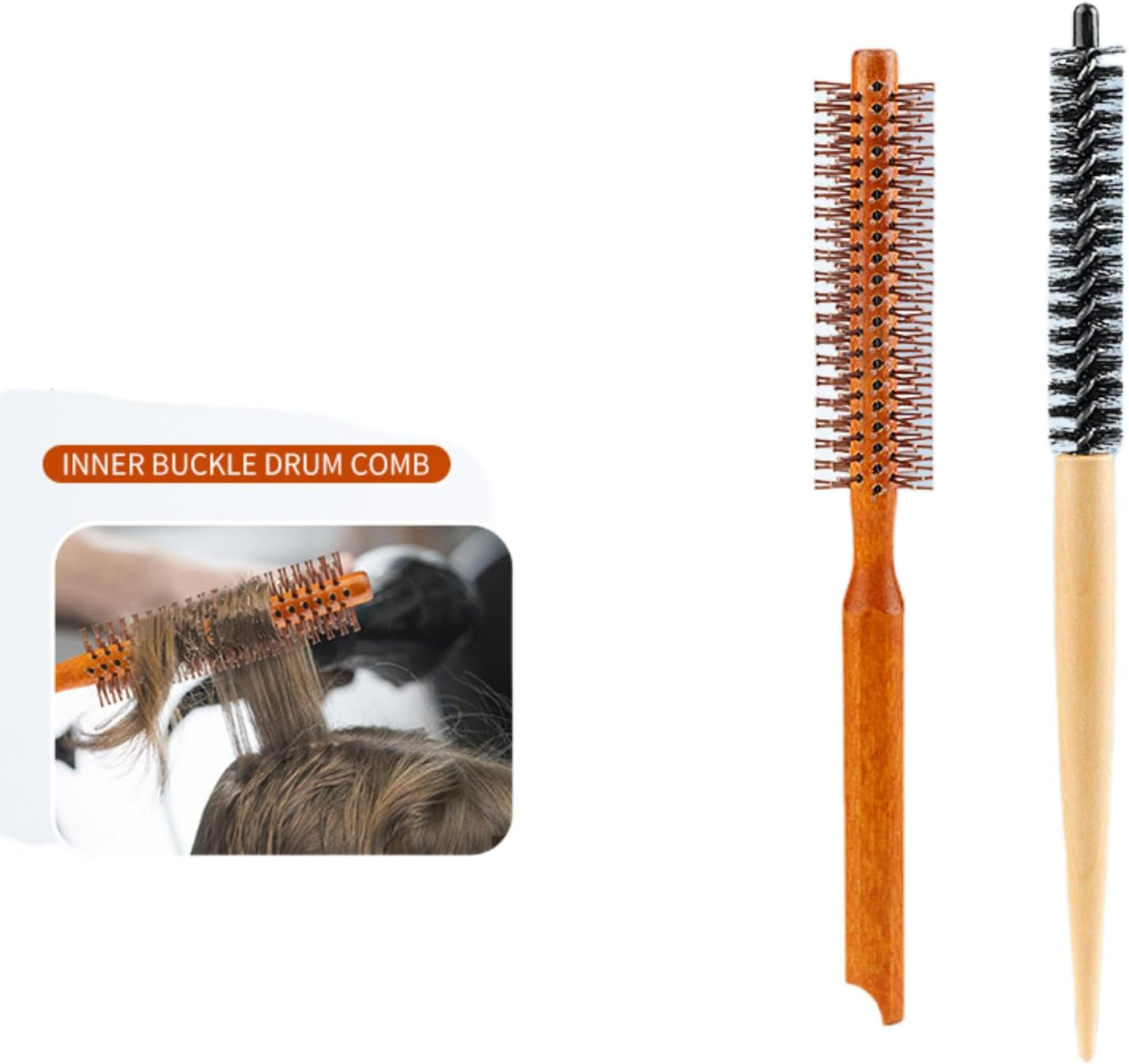 2 Pcs Mini round Hair Brush Set, 2-In-1 Nylon Bristles Styling Tool, Curly Blow Dry Brush for Thin Short Hair Bangs Women Men