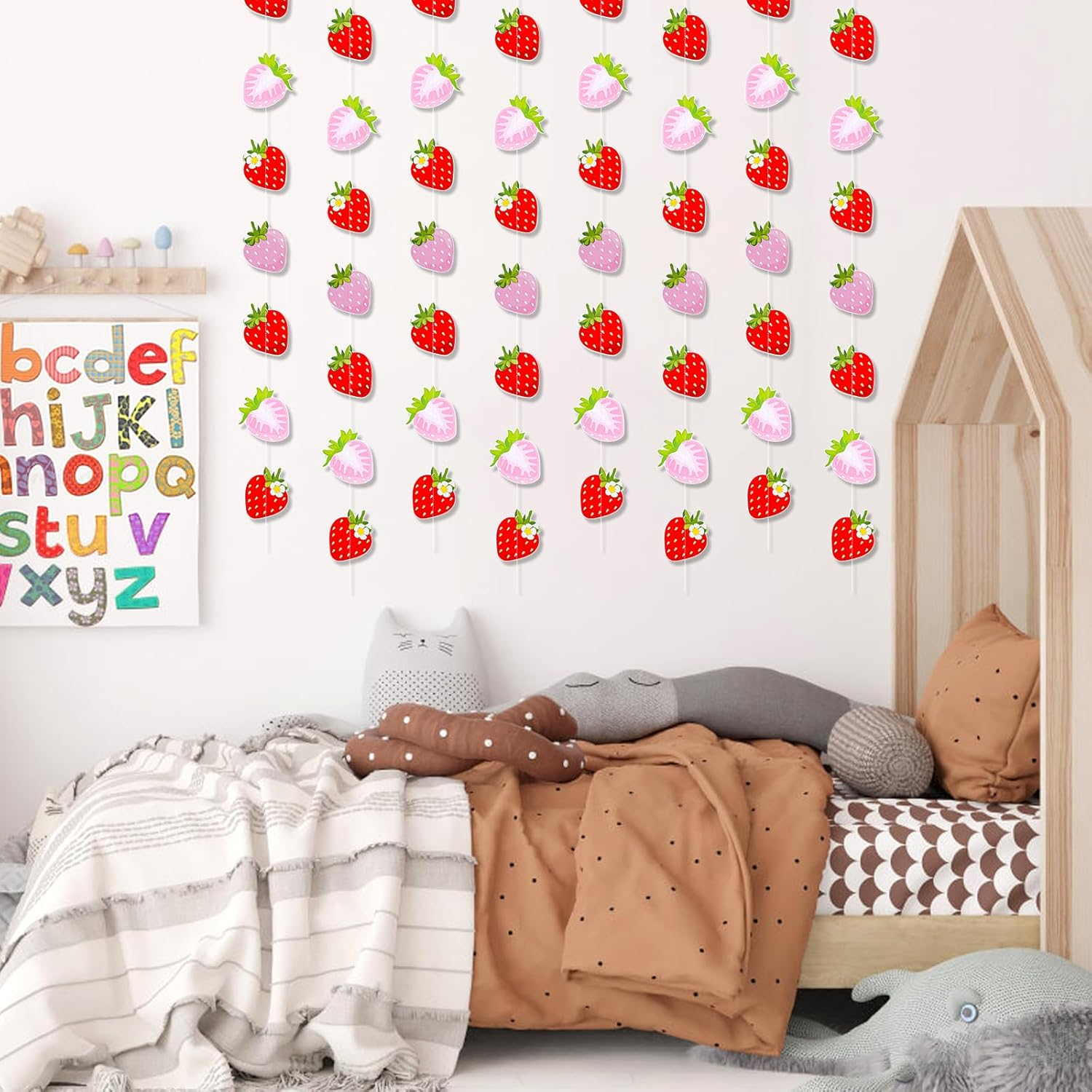 8Pcs Strawberry Banners, Red Pink Strawberry Hanging Banner Strawberry Banner Garland Strawberry Party Decorations for Birthday Party Baby Shower Party Decorations image number 1
