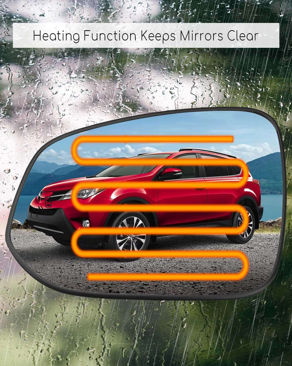 Side Mirror Glass with Blind Spot Detection Fits for Toyota RAV4 2013-2023 Tacoma 2016-2021, Left Driver Side Rearview Mirror Lens with Heat Defogging Backing Plate Replace 879610R100 TO1324129 image number 3