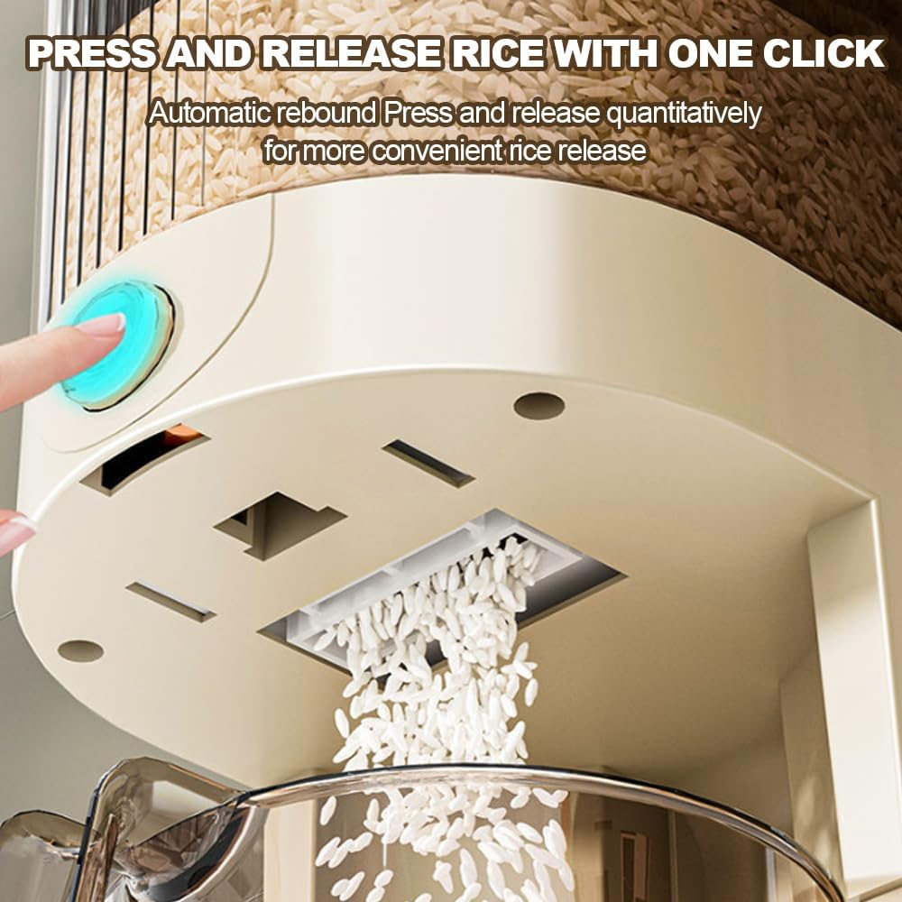 Rice Dispenser, Grain Container Storage, Measuring Cylinder with Lid, Sealed Rice Jar, Household Rice and Flour Drawer, Rice Storage Box, Grain Dispenser Barrel for Kitchen (White, 10 KG)