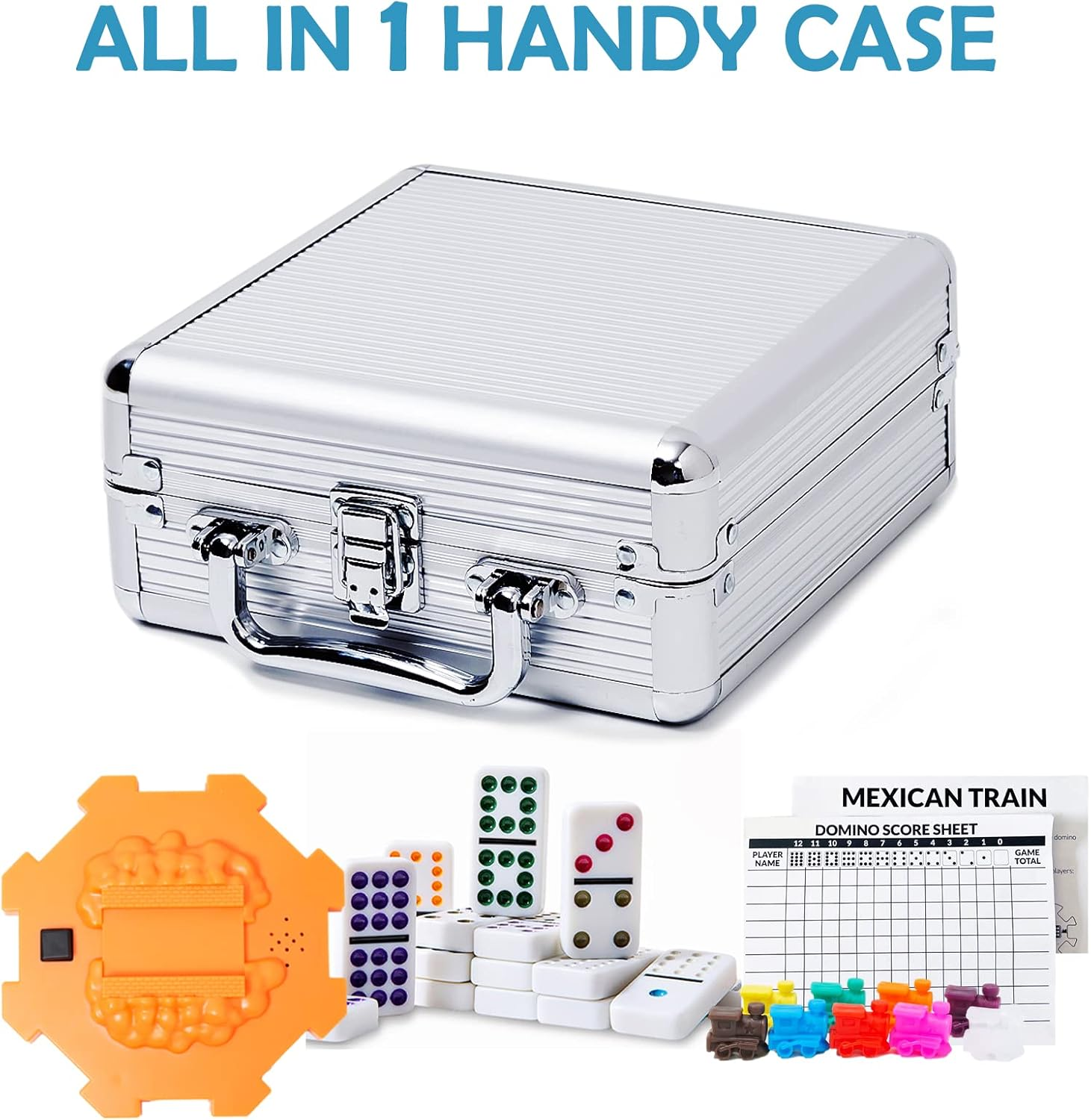Mexican Train Domino Set with Sound Effect, Yinlo Dominoes Set for Travel, 91 Tiles Double 12 Colored Dominoes Travel Game Set with Aluminum Case for Kids and Families image number 5