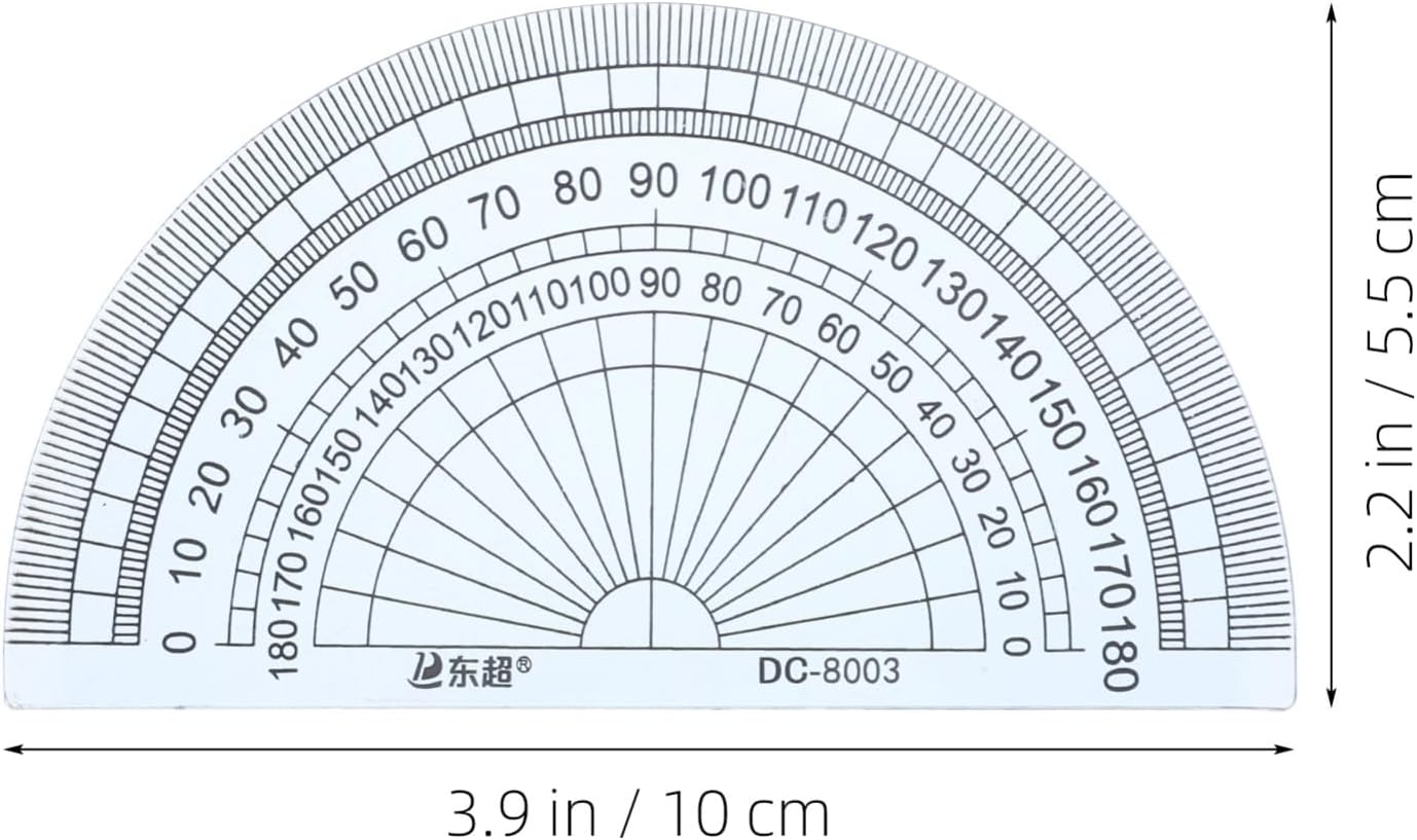 TEHAUX 20Pcs Plastic Protractor, 180 Degrees, 4 Inch, Clear Math Protractors for Angle Measurement, Geometry Protractor School Office Student Tool