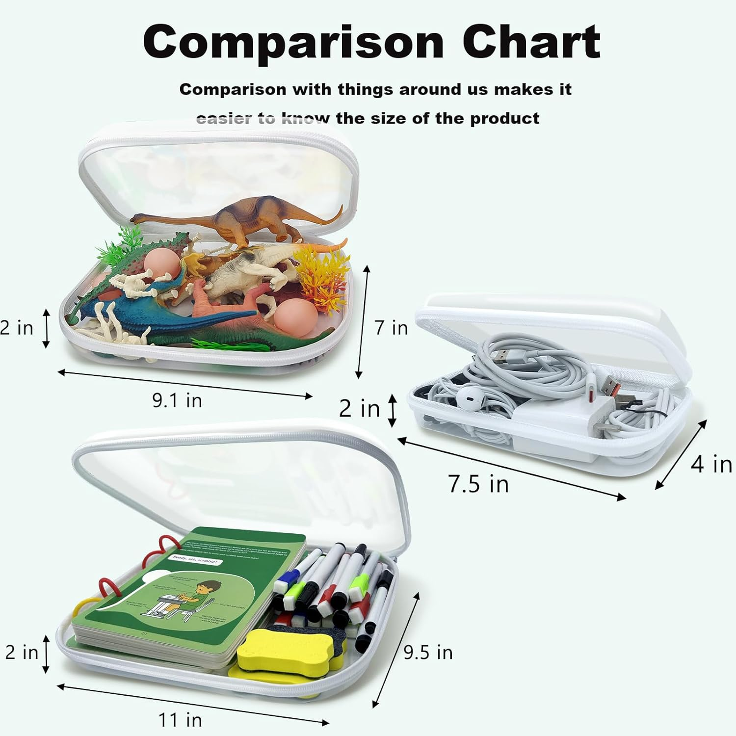 Clear Hard Shell Zipper Case,3Pcs Transparent Clear Zipper Pouches,Hard Side Plastic Case Set,Portable Travel Storage Organizer Bins image number 3