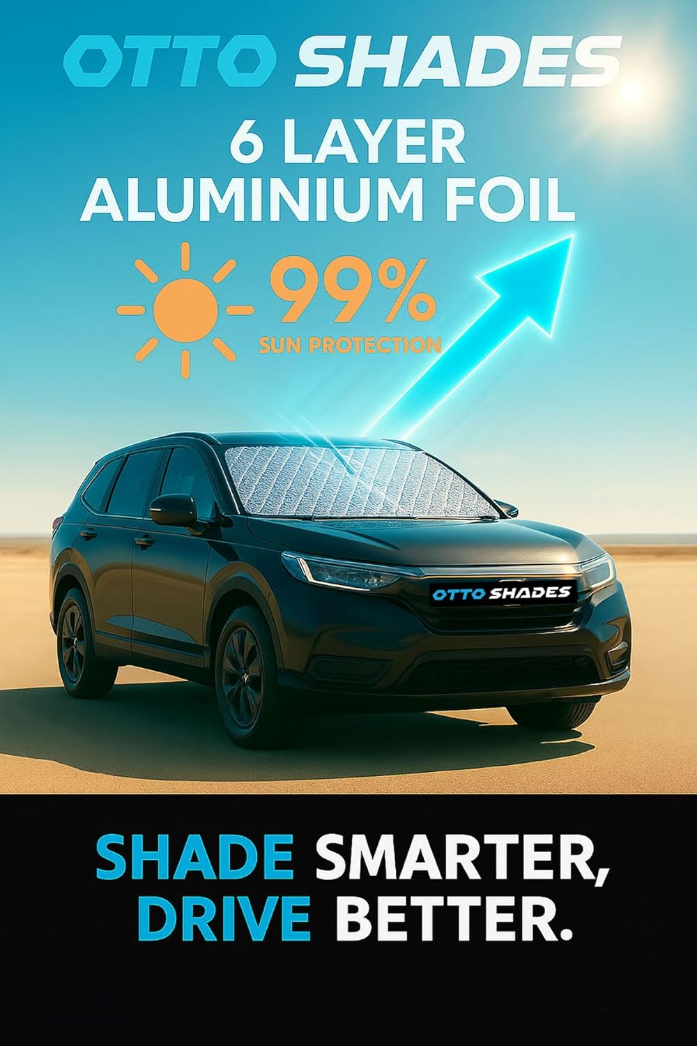 OTTO SHADES Patented Thick Windscreen Sunshade for Volvo XC60 2017-2025, 6-Layer Custom Fit, Maximum UV Protection & Heat Shield | Foldable Front Window Sunshade & Sun Visor Accessories