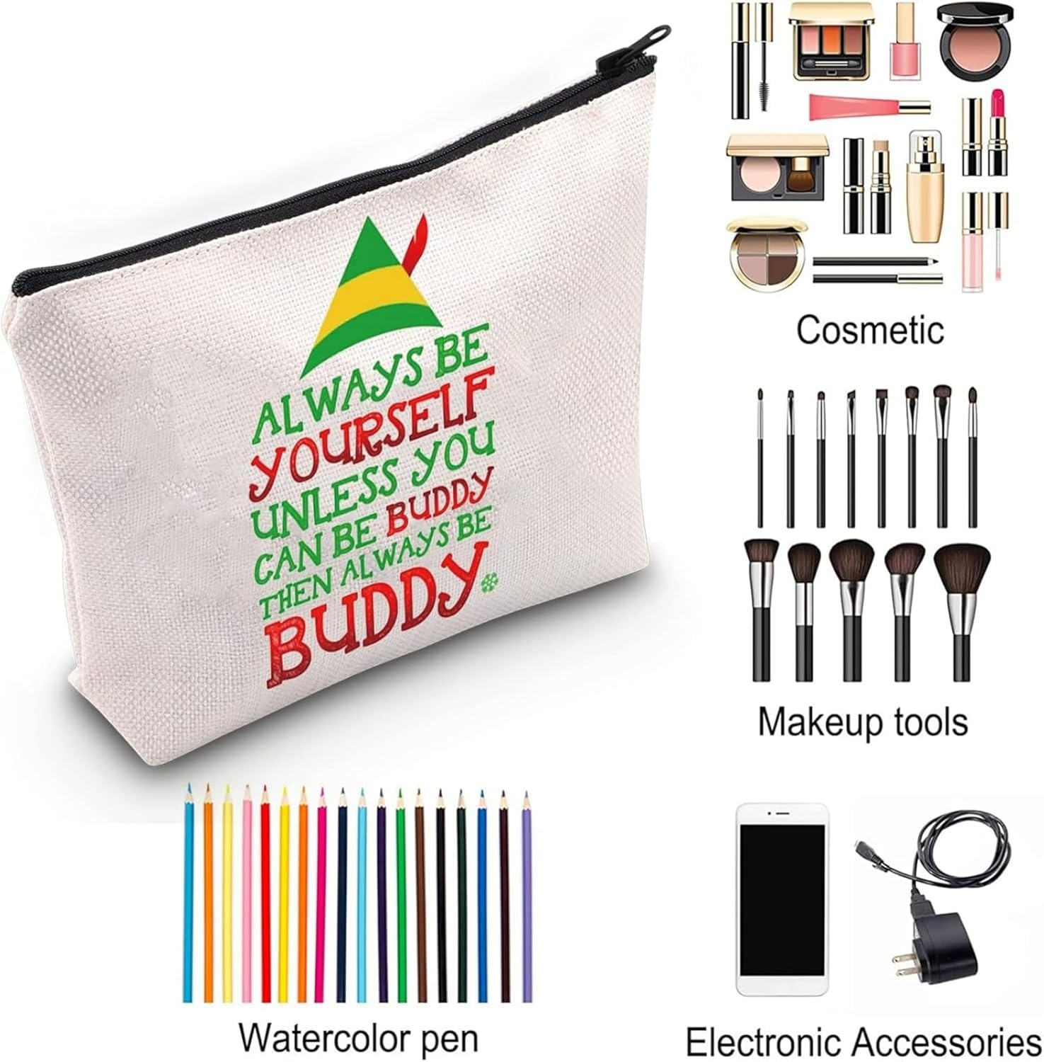 Itadaku Christmas Cosmetic Bag for Women, Funny Zipper Makeup Pouch, Travel Toiletry Organizer, Multipurpose Holiday Pouch Gift, for Travel, Daily Use, or Gift Exchange (25.5 X 17 Cm) image number 5