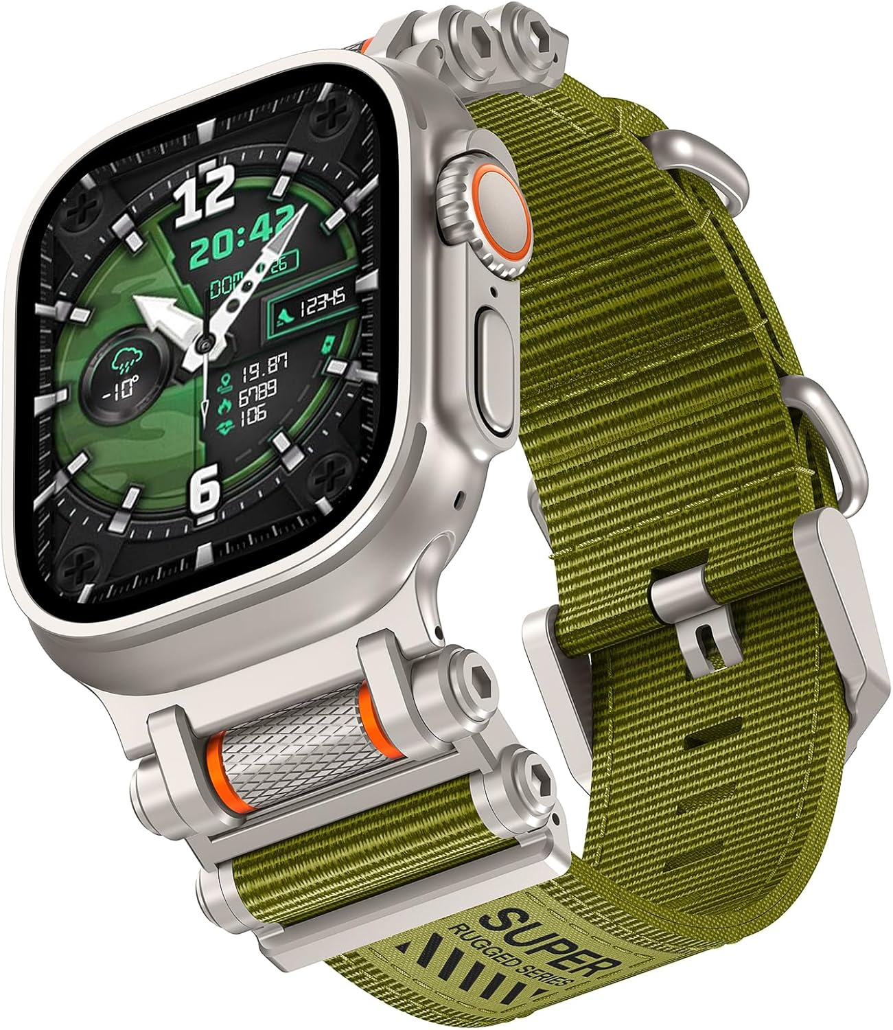 TAURI Band with Stainless Steel Metal Connector Designed for Apple Watch Ultra 3/2/1 49Mm, Iwatch Series 11/10/9/8/7/6/SE/5/4 46Mm/45Mm/44Mm, Innovative Roller Adjustable Nylon Strap