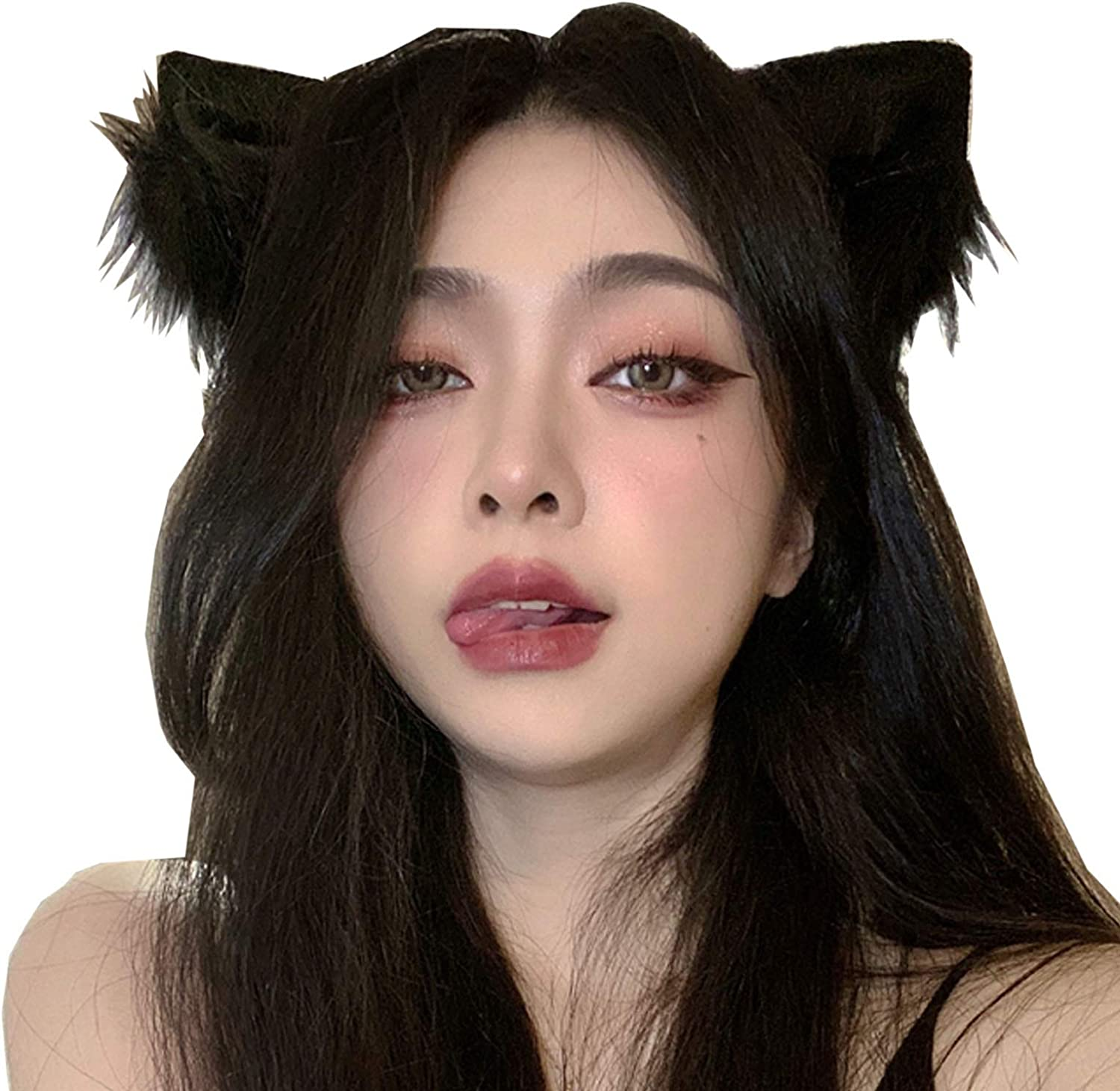 Tyoungg Faux Fur Cat Kitten Ears Hair Clips Headband Headwear for Cosplay Kittenplay Petplay Fluffy Furry Cat Ears image number 4