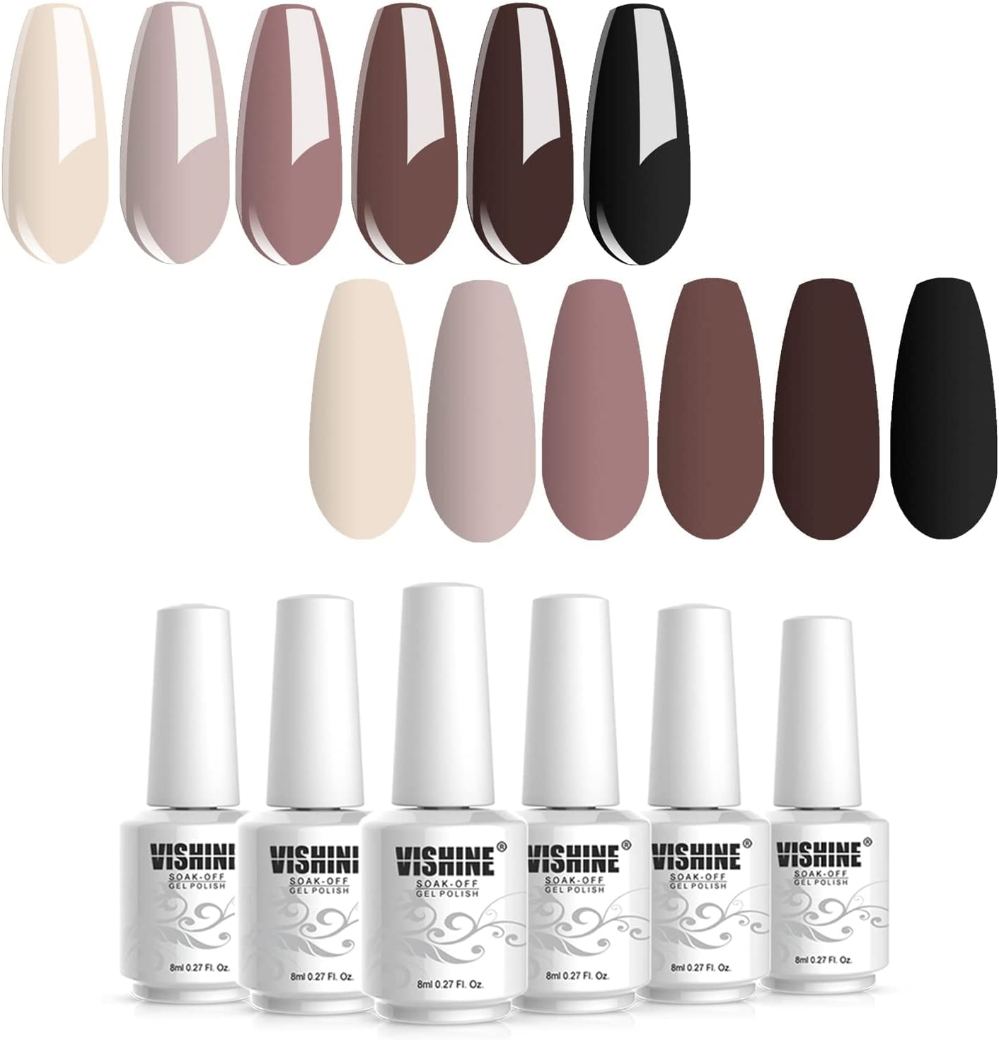 Vishine Nude Brown Collection Gel Nail Polish Set - 6 Colors Gel Polish Set Kit UV LED Soak off Gel Polish 0.27 OZ 8ML