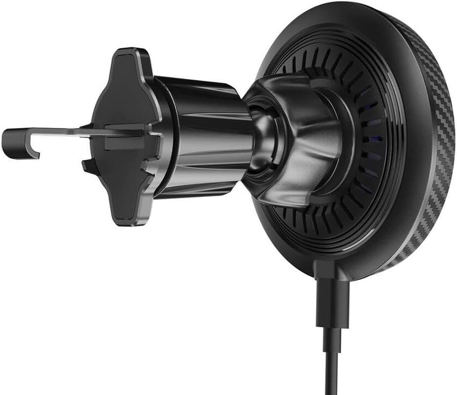 A2C Universal Qi2 Magnetic Car Mount 15W Wireless Charger [Car Plug, USB-C Cable & Metal Ring] for Iphone 17 16 15 14 13 12 Magsafe Case, Magnet Air Vent Phone Holder Cooling Charging - Black image number 3