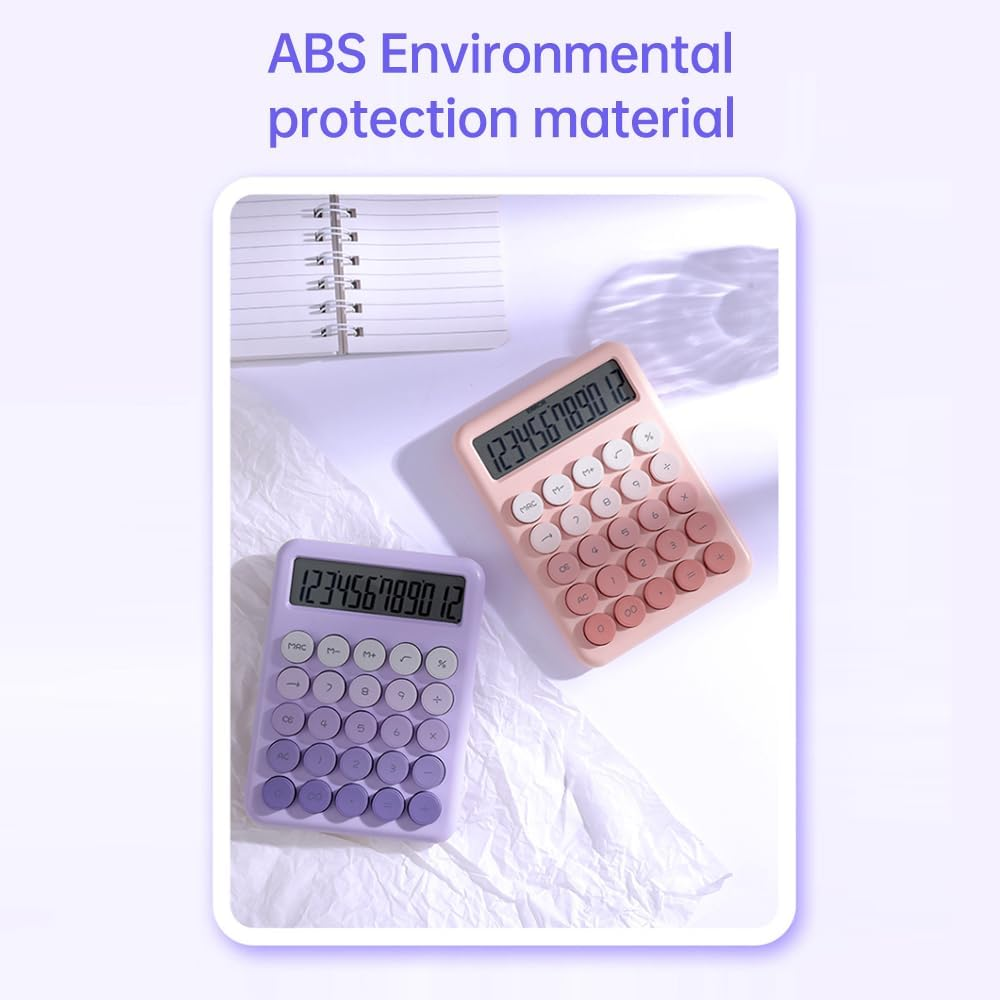 Desktop Calculator 12 Digit Large LCD Display Big round Button Cute Gradient Colored Calculator Suitable for Office School Home for Students Accountant Purple image number 3