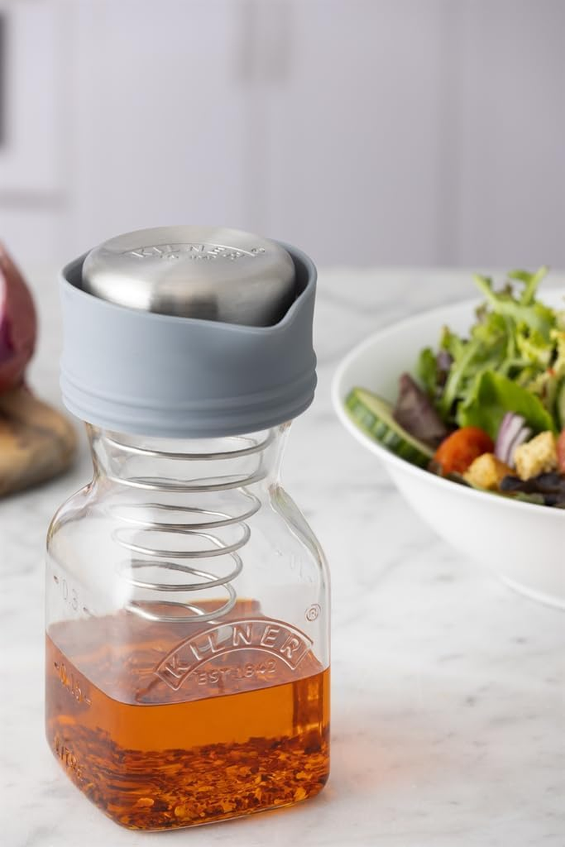 Kilner Salad Dressing Maker, Dressing Shaker with Stainless Steel Lid/Spring, Silicone Pourer, Dishwasher Safe, Preparation and Serving of Dressings, Salad Dressings, Vinaigrettes, Measurements image number 1