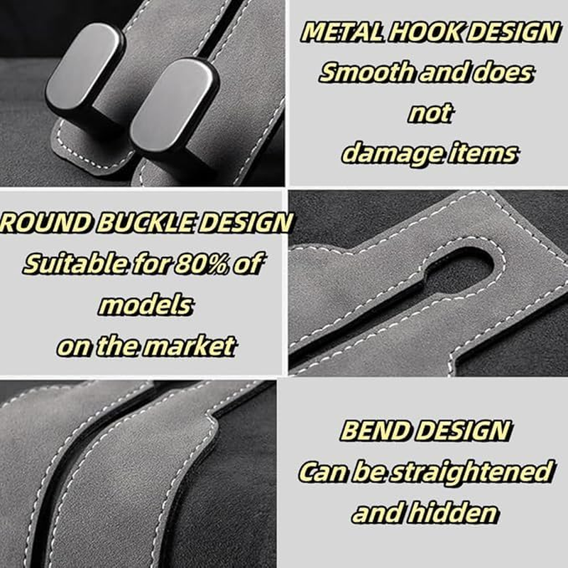 Car Seat Hooks for Headrest, 2 Pcs Car Seat Hooks, Back Double Hook, Seat Back Storage Hook, Double Hook Holder for Convenient Storage