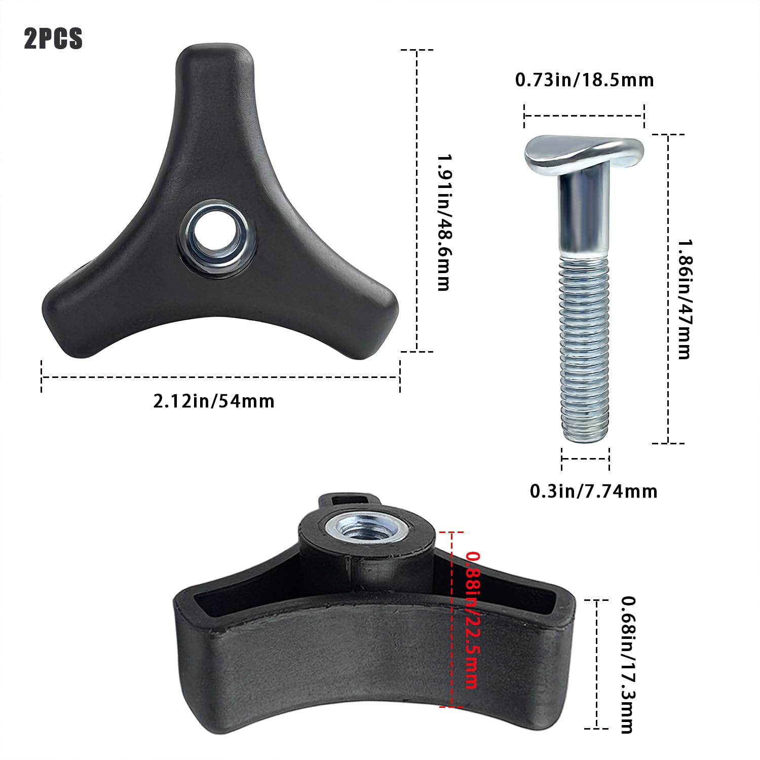 2 Sets Lawn Mower Handle Bolts, Triangle Handle Screw Replacement for Honda, Craftsman, Murray & Most Mowers, Universal Lawn Mower Parts & Accessories Kit image number 6