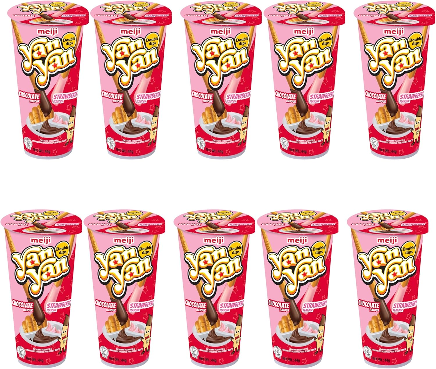 Meiji Yan Yan Chocolate and Strawberry Flavor Biscuits 44G 10 Pack image number 2