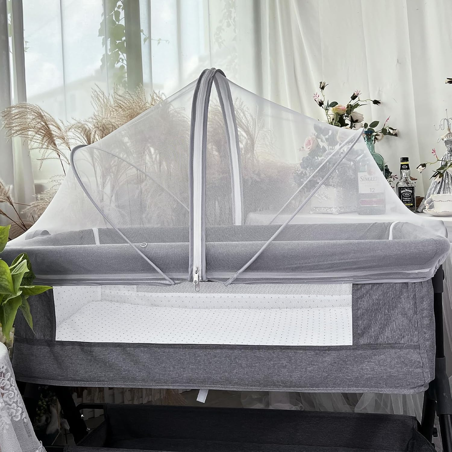 DUSHARKFUN Bassinet Cover Mosquito Net for Babies to Keep Insects/Bugs/Cats Out, Toddler Bassinet/Bedside Sleeper/Crib Net with Two-Way Zippers & Storage Bag, Breathable Mesh Holes, White - White image number 2