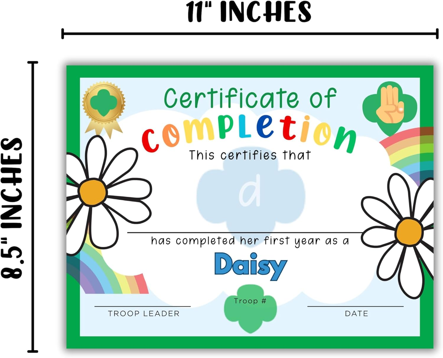 Scout First Year as a Daisy Completion Certificate Award 30Pk 8.5X11&rdquo; Troop Leader Bridge Girl Ceremony Brownie Cookie Sales Sold Here