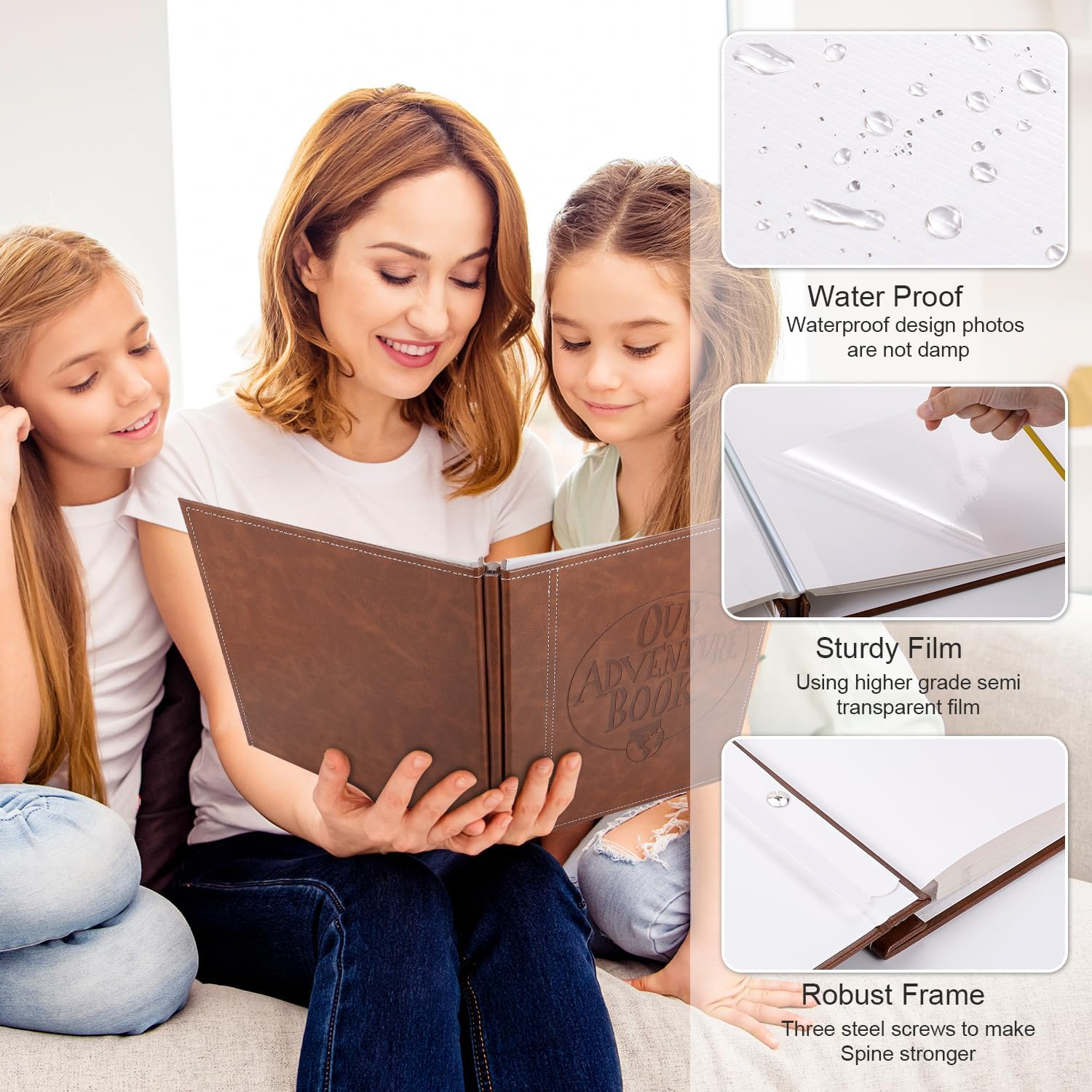 Self Adhesive Large Photo Albums 40 Pages, Our Adventure Book Leather Hardcover Wedding Album, Personalised Photo Scrapbook for Anniversary, Holds 3X5, 4X6, 6X8, 8X10 Photos, Brown image number 1