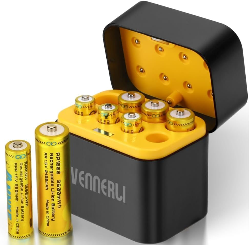 4PCS AA/AAA Rechargeable Lithium Batteries 1.5V Total 8PCS Batteries with Magnetic Charger High-Capacity 1000+ Cycles of Use Ultra-Long Lasting Time 3H Fast Charge with LED Charge Indicator