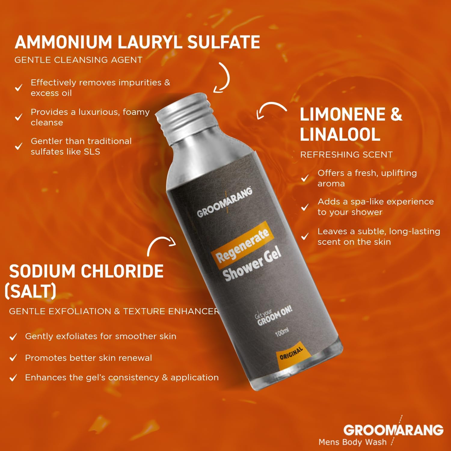 Groomarang Original Regenerate Shower Gel Refresh & Energise 100% Natural Skin Care Organic & Vegan 100Ml image number 2