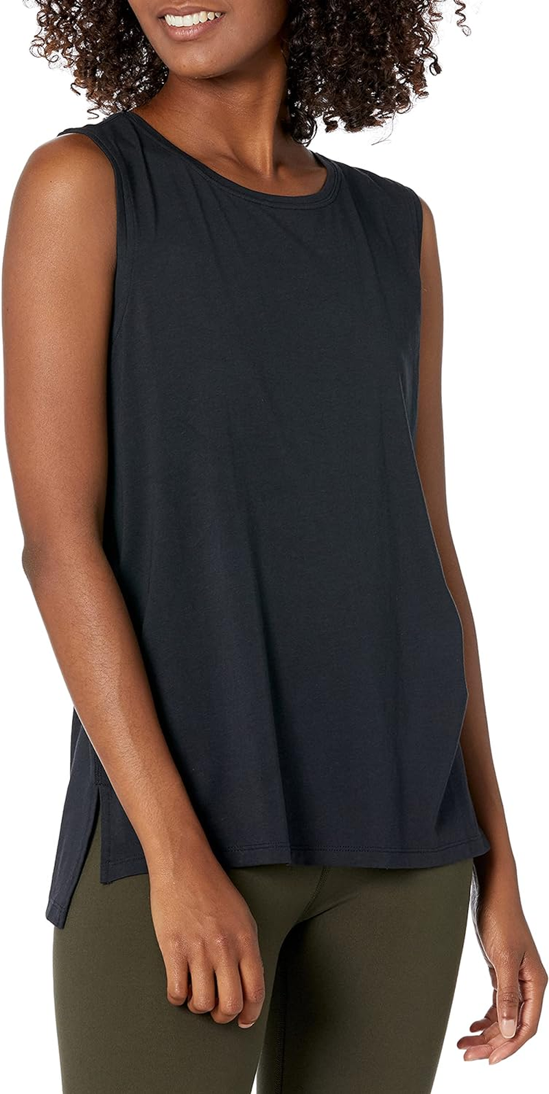 Amazon Essentials Women'S Soft Cotton Standard-Fit Full-Coverage Sleeveless Yoga Tank (Available in plus Size), Black, Large image number 1