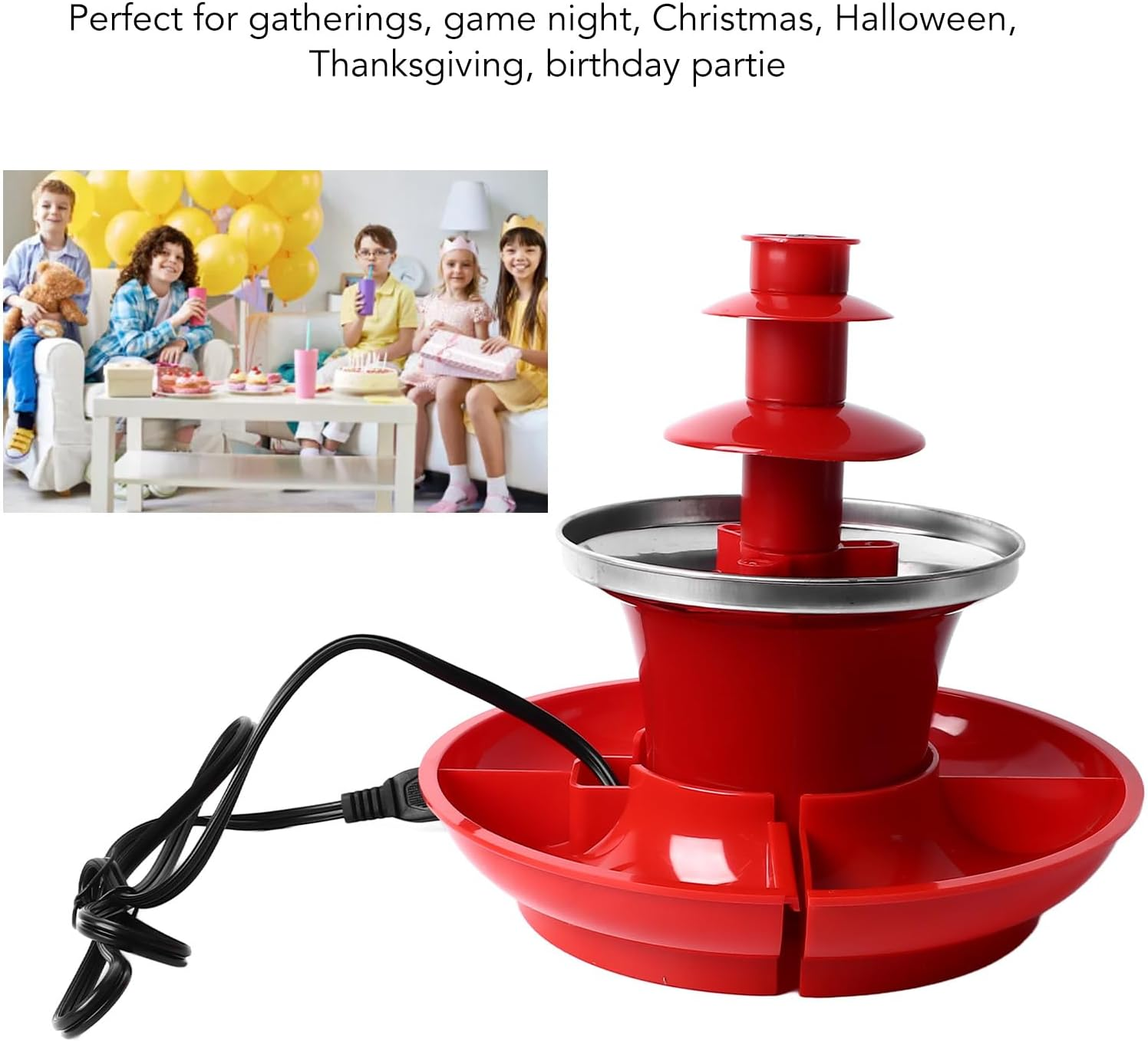 Chocolate Fountain Machine, 3 Layer Detachable Mini Fondue Fountain Cheese Fountain Buffalo Sauce Fountain Drink Fountain Party Fountain for Party Christmas Halloween image number 5