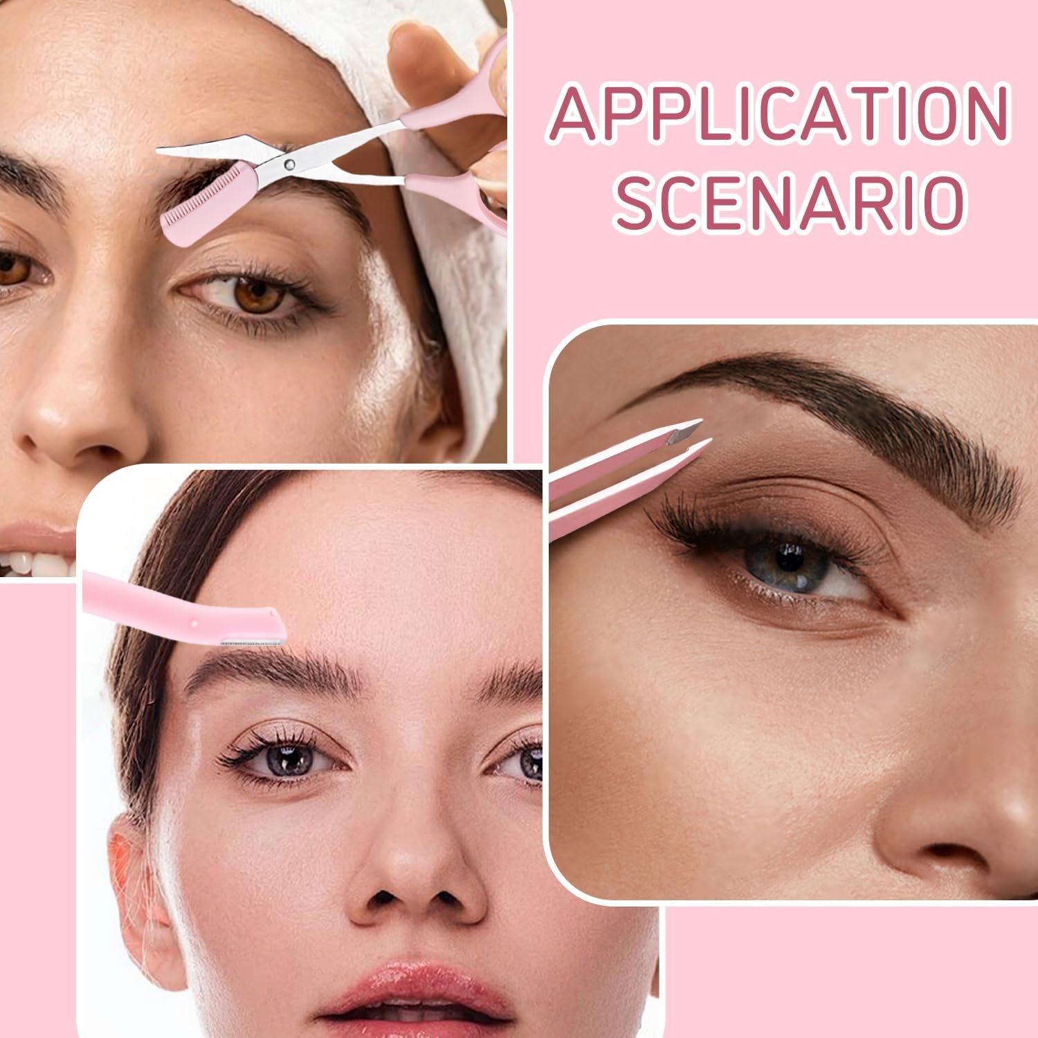 TORMEN Professional Eyebrow Grooming Kit, Eyebrow Scissors with Comb Eyebrow Razor Eyebrow Tweezers for Perfect Eyebrow Shaping, Face Hair Removal Tool for Men and Women(Pink)