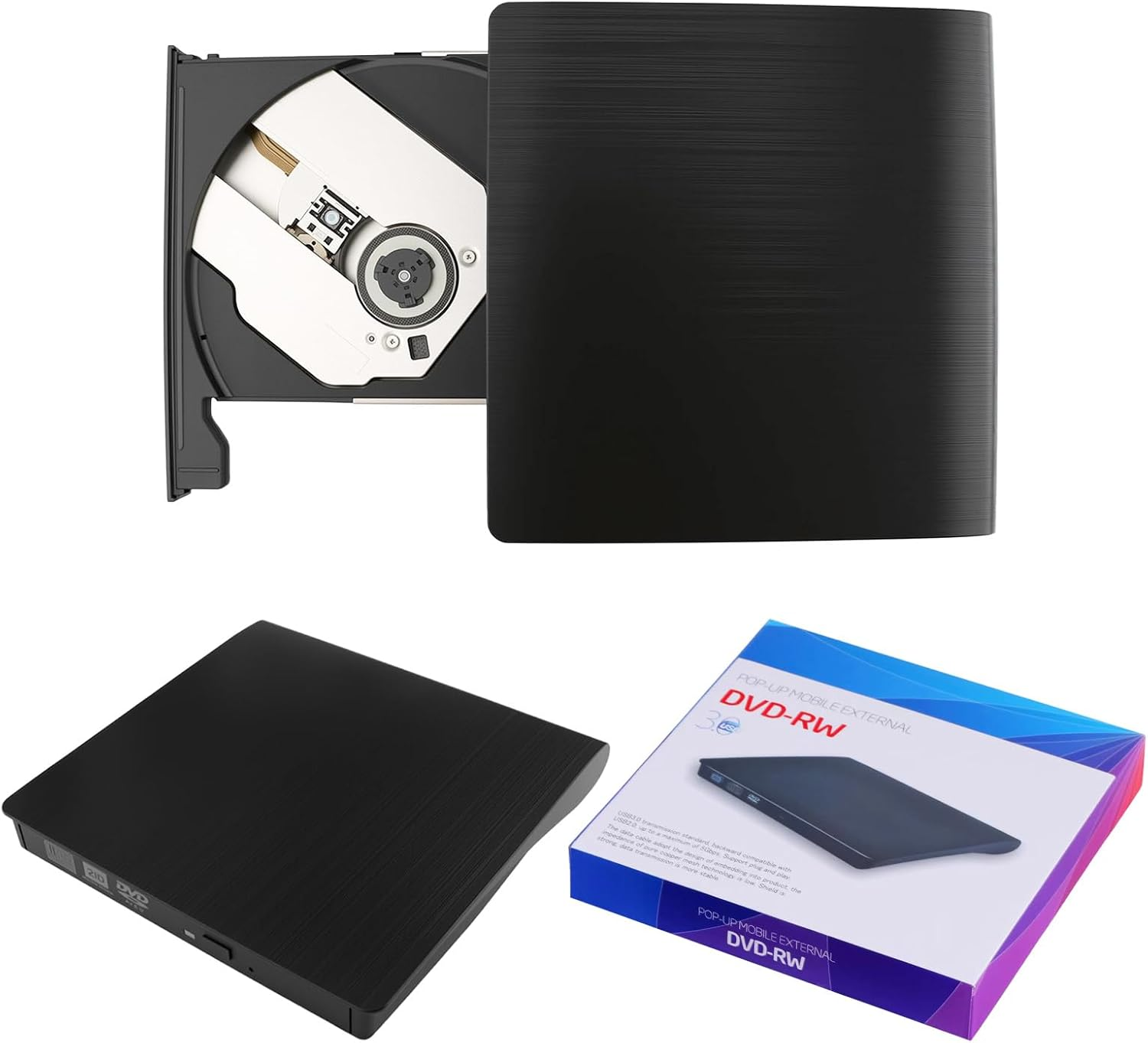 External CD DVD Drive, CD Burner, USB 3.0 Portable External Writer Reader for Laptop Desktop Windows Linux, High Speed Data Transfer Slim Lightweight Optical Disc Drive Reading & Burning