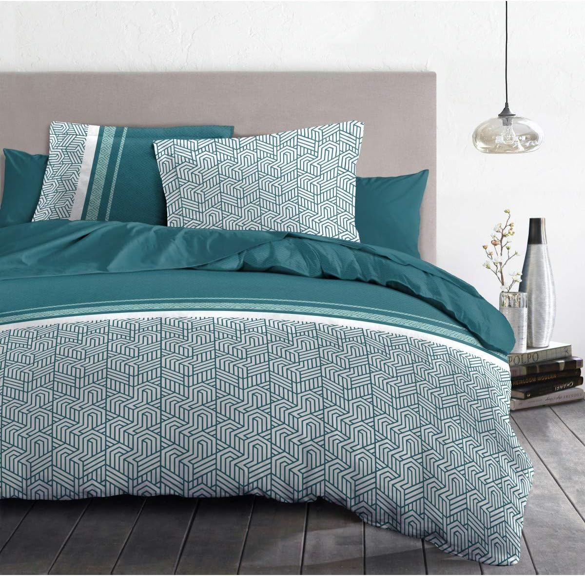 Home Linge Passion 3-Piece Bedding Set 220 X 240 Cm 100% Cotton 57 Thread Count Tilt Fir Celadon (HP-62558) image number 5