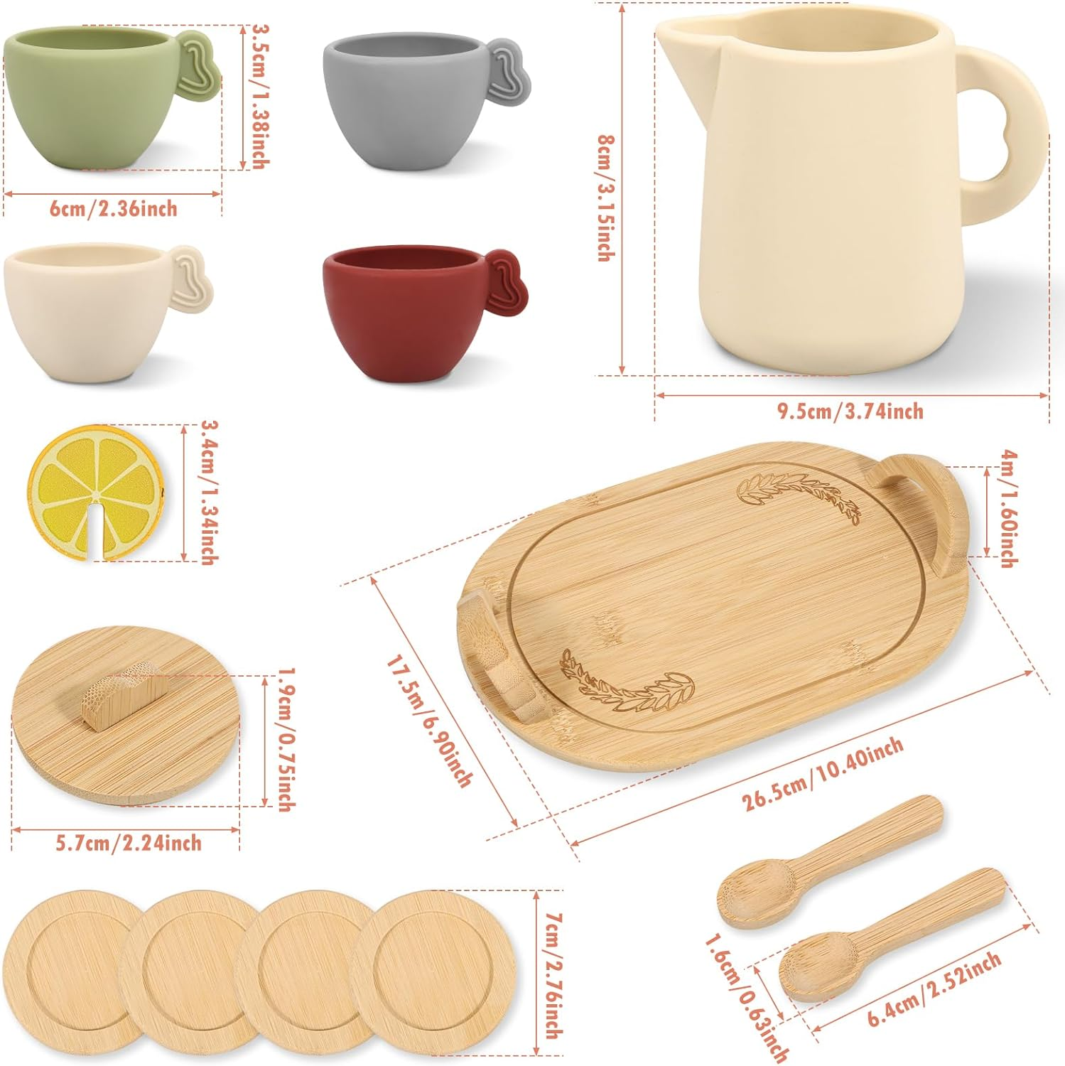 Wooden Tea Set for Little Girls, 14Pcs Tea Party Set for Kids, Simulation Afternoon Tea Kit, Interactive Children Early Education Toys for Girls Birthday Gift (Wood)