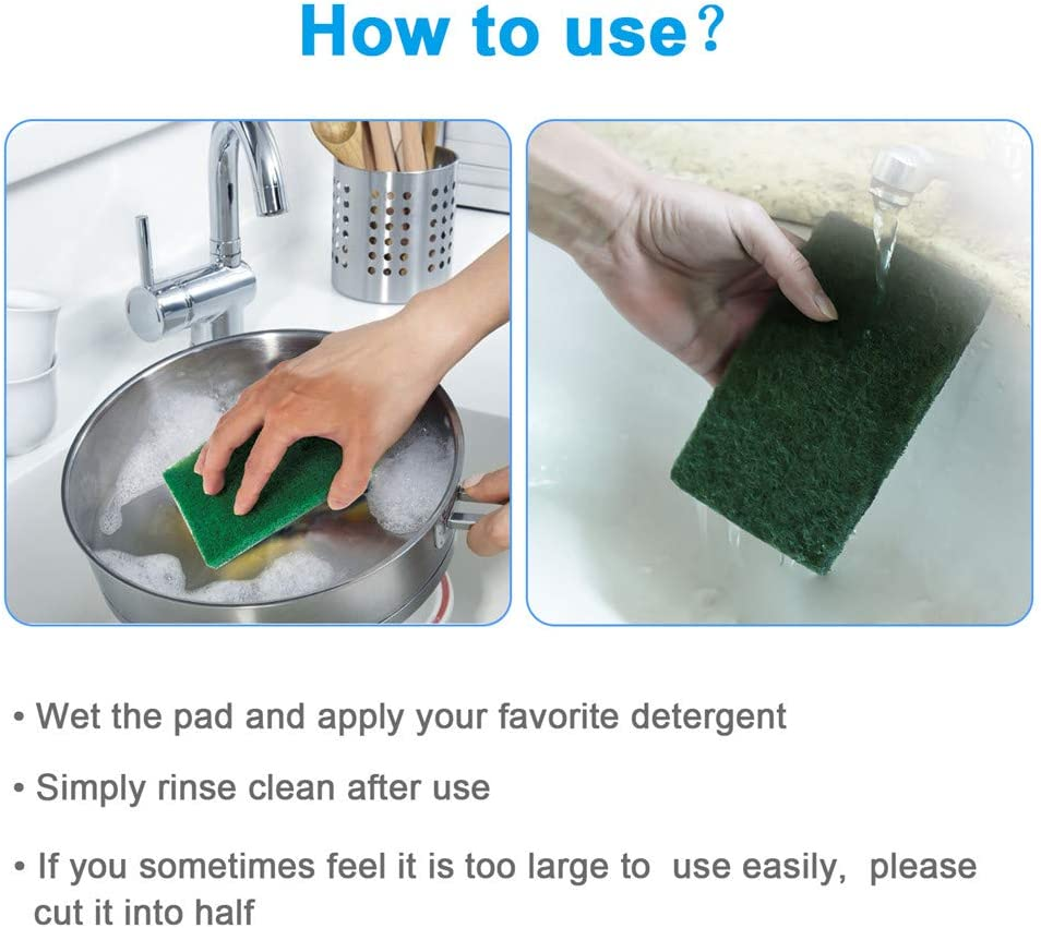 8PCS Scouring Pad - Premium Heavy Duty Scrub Pads with Antigrease Technology, Reusable Household Green Dish Scrubber, Multipurpose Scour Pad - for Kitchen Scrubber & Metal Grills, 3.9 X 5.9 X 0.36IN image number 2