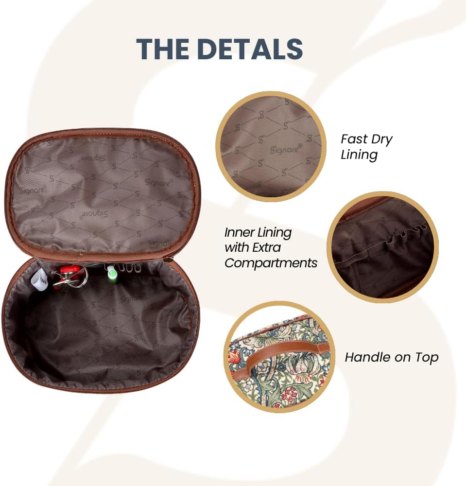 Signare Tapestry Cosmetic Make up Toiletry Travel Vanity Bag Case in William Morris Golden Lily (TOIL-GLILY) - Golden Lilly image number 2