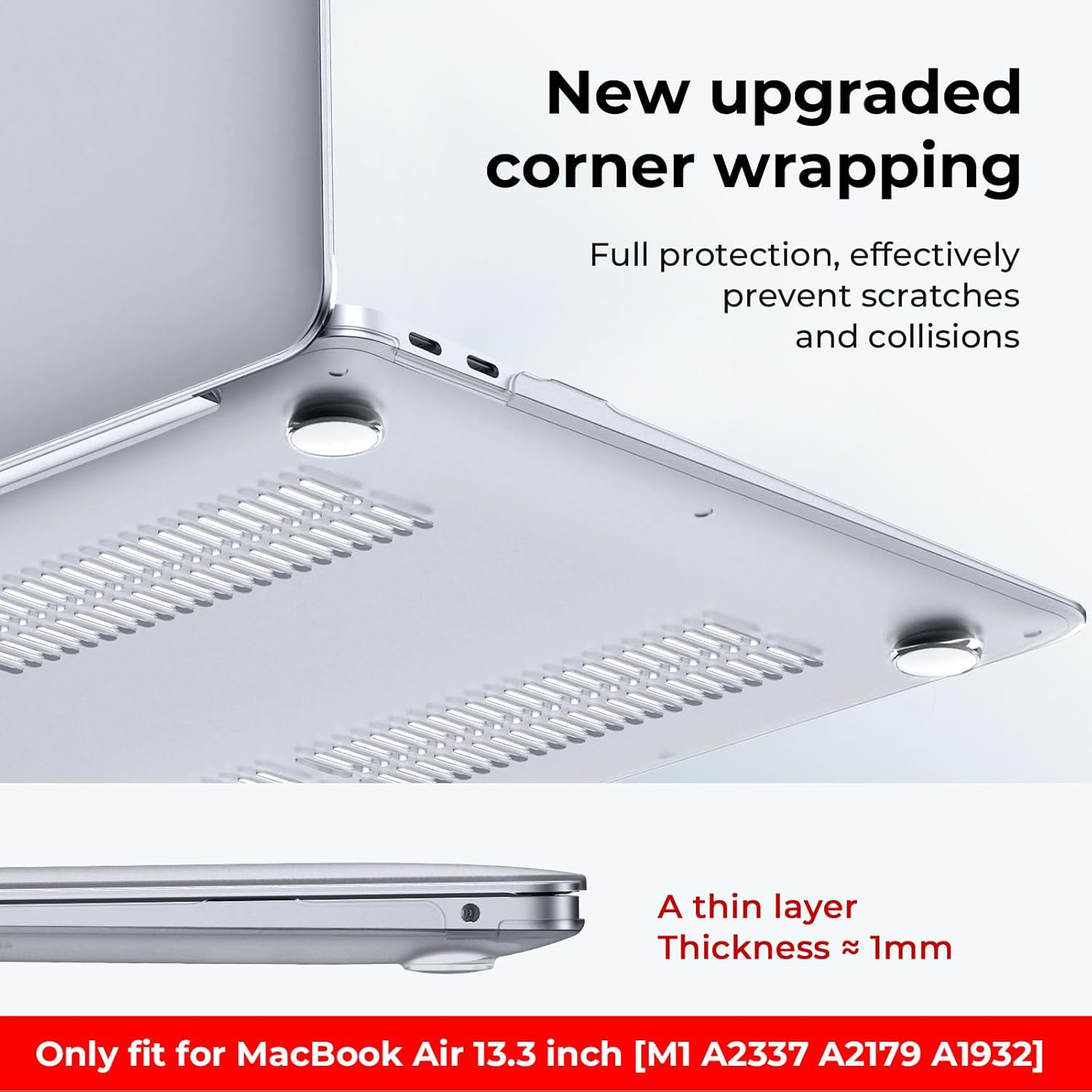 Eoocoo Hard Case Compatible with Macbook Air 13 Inch 2022 2021-2018 M1 A2337 A2179 A1932 with Retina Display, Air 13.3 Inch Case + Keyboard Skin Cover + Screen Protector, Crystal Clear image number 5