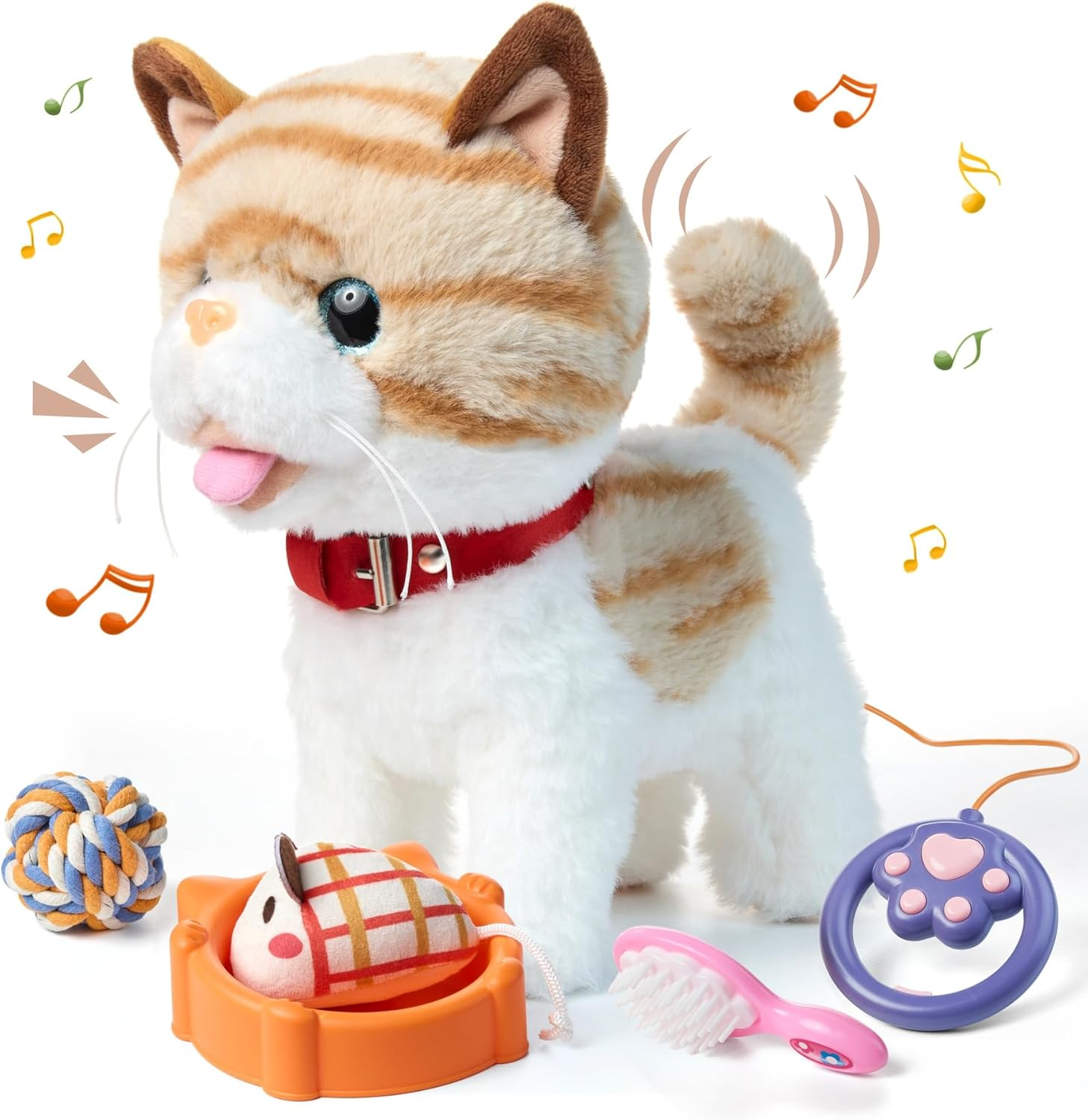OR or TU Walking Talking Toy Cat with Remote Control Leash, Plush Pet Electronic Interactive Toys for Kids, Wag Tail, Singing, Pretend Dress up Realistic Stuffed Cat Age 3 4 5+ Years Old Best Gift image number 2