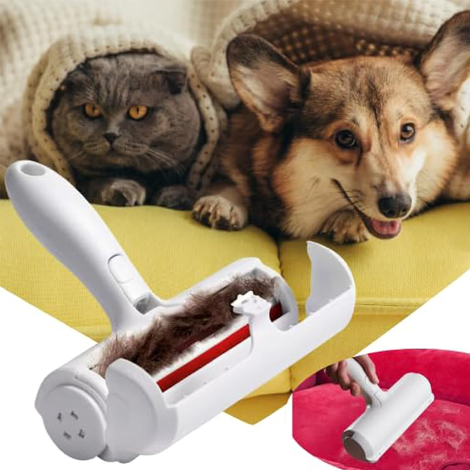 Pet Hair Removal Tool, Pet Hair Remover - Lint Roller for Pet Hair - Cat and Dog Hair Remover for Couch, Furniture, Carpet, Car Seat, Reusable Lint Roller with Fur Bin, Pet Owner Essential image number 1