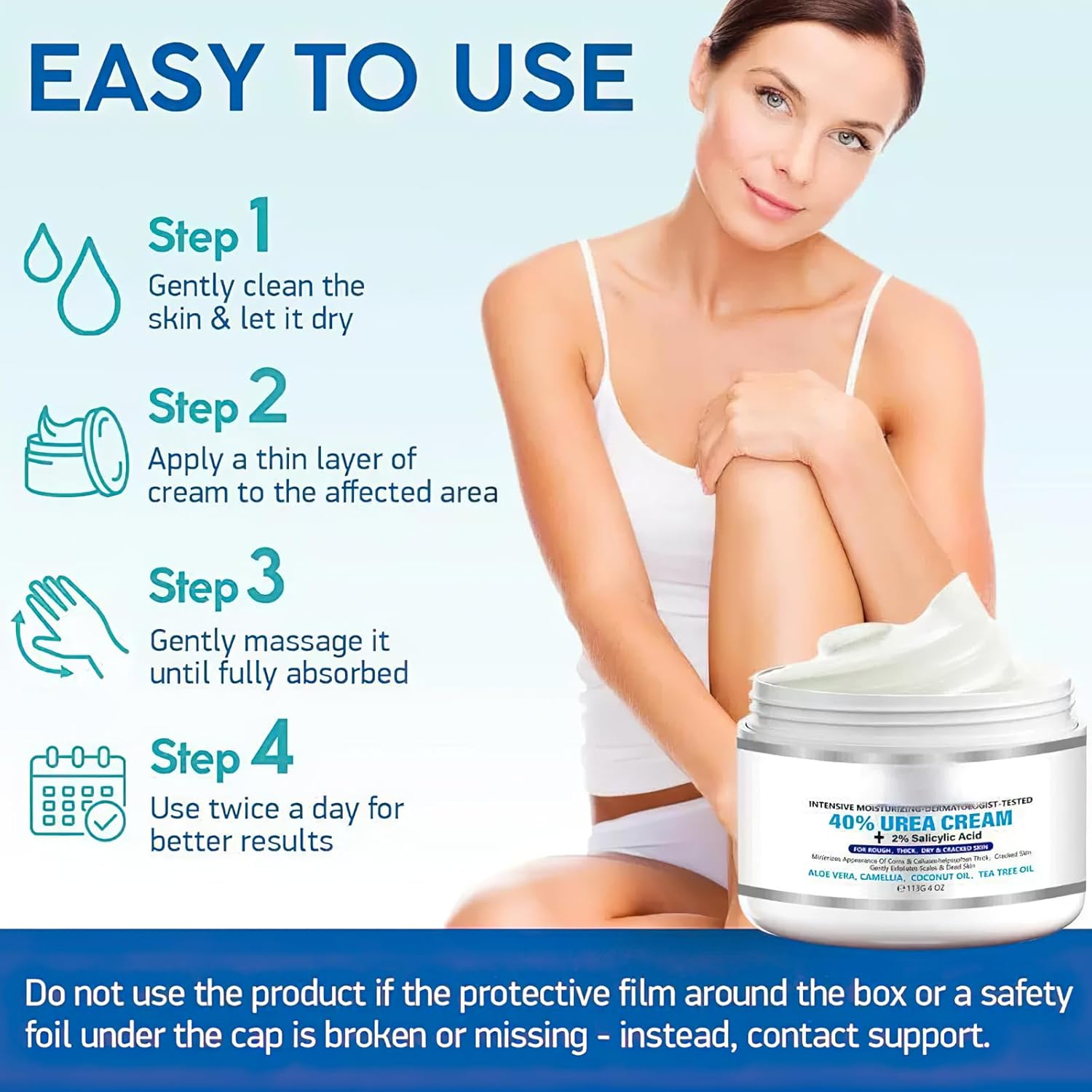 Urea Cream for Feet and Hands - 40% Urea Cream+ 2% Salicylic Acid for Maximum Moisturizing and Softening, Moisturizing Cream for Dry, Cracked Feet, Hands, Elbows and Knees(4.6 Oz) image number 3