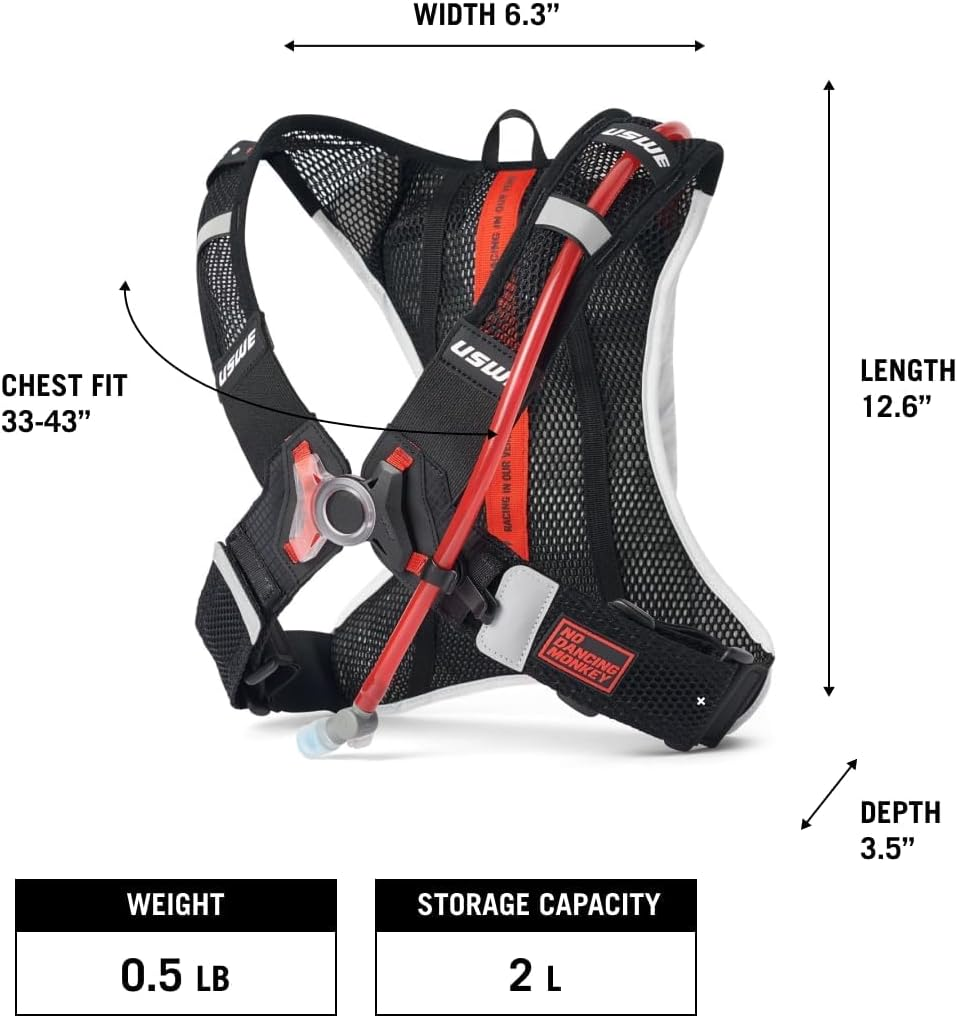 USWE Race 2.0, Ultra Lightweight Hydration Backpack with 2.0L / 70Oz Water Bladder, Leak Proof Pack for Gravel, MTB, Running, Hiking, Cycling, Camping, Biking for Men,Women image number 5