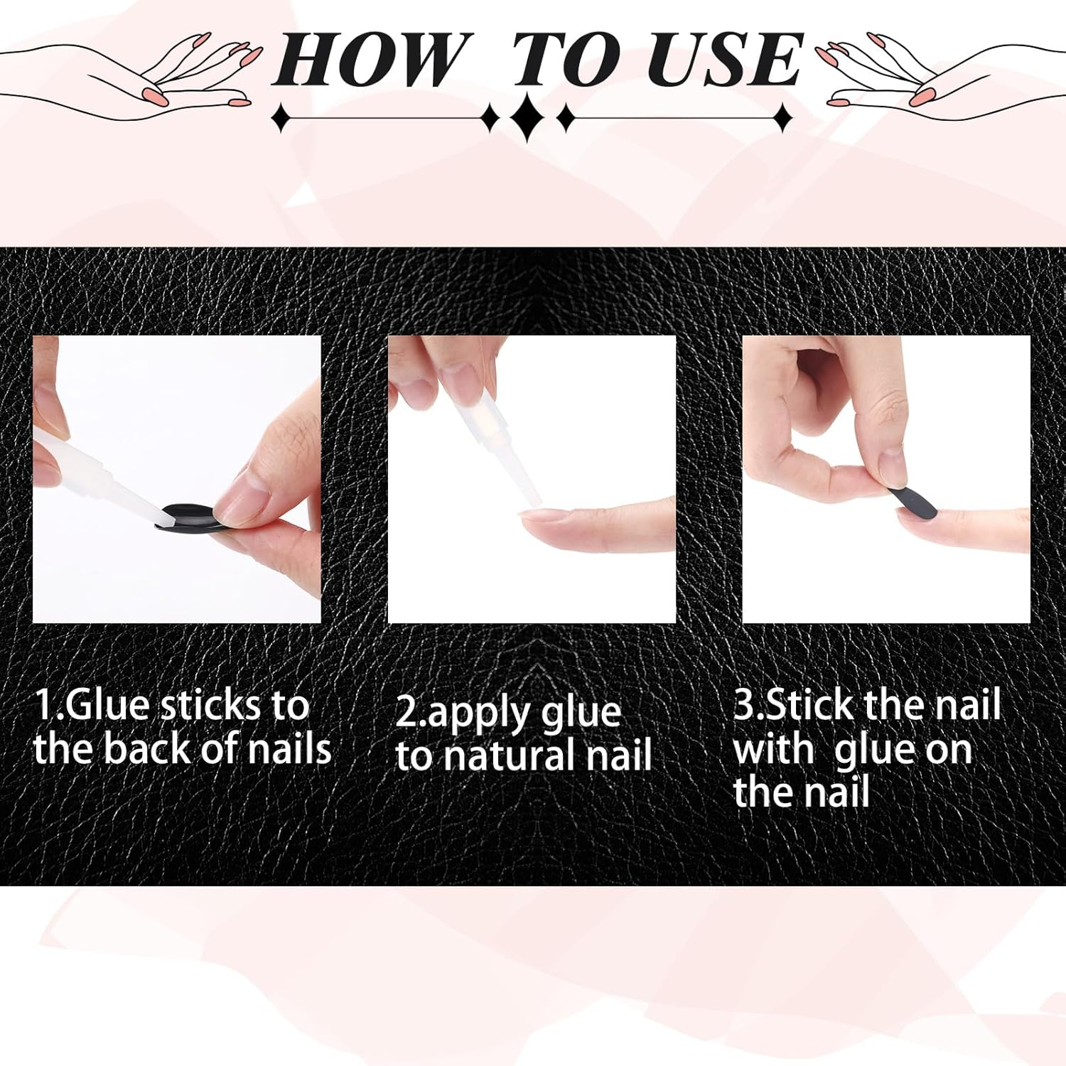 Blulu 48 Pcs Nails No Glue Press on Nails False Nails Short Black Coffin Press on Nails Full Cover Square False Nails Reusable Include 48 Nails 2 Nail Glue, 2 Nail Files and 2 Wooden Stick image number 2