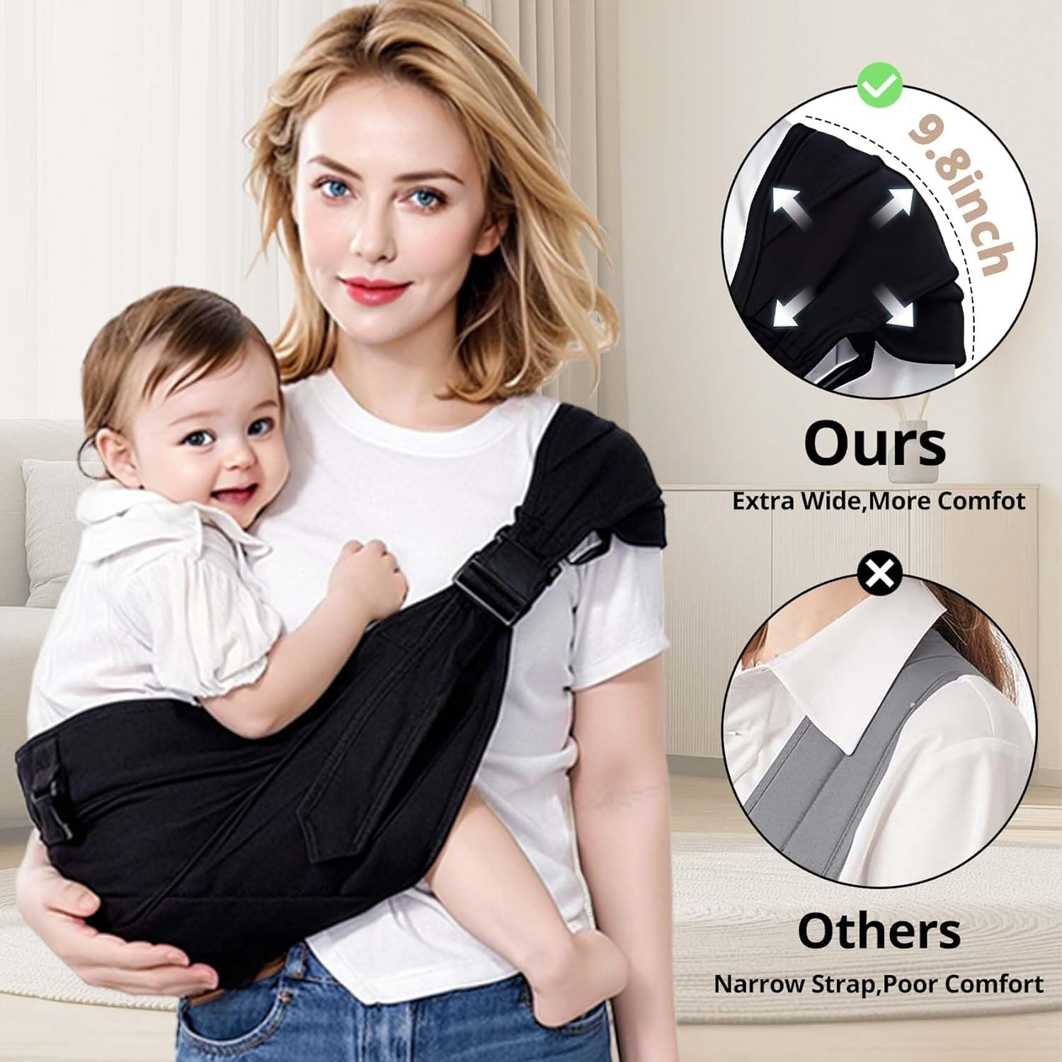 Baby Sling Carrier,Baby Carrier Newborn to Toddler Carrier Essentials Safety Non-Slip Baby Half Wrapped Sling Hip Holderr Carrying 8-30Lbs(Black) image number 1
