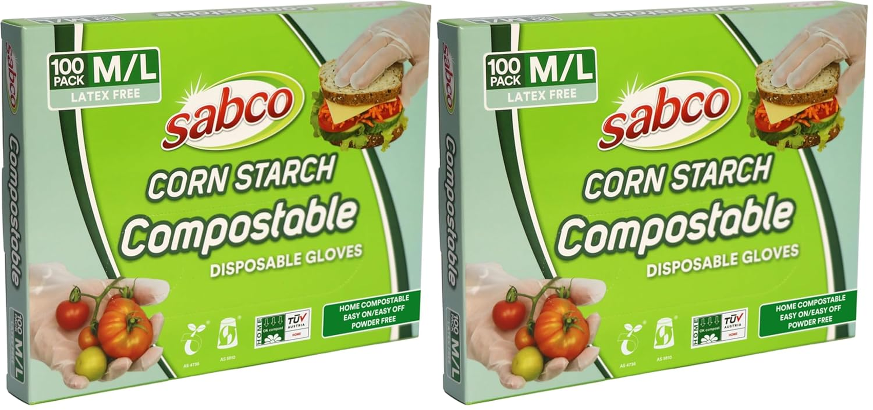Sabco Cornstarch Compostable Latex Free Disposable Gloves, Medium/Large (Pack of 100) image number 3