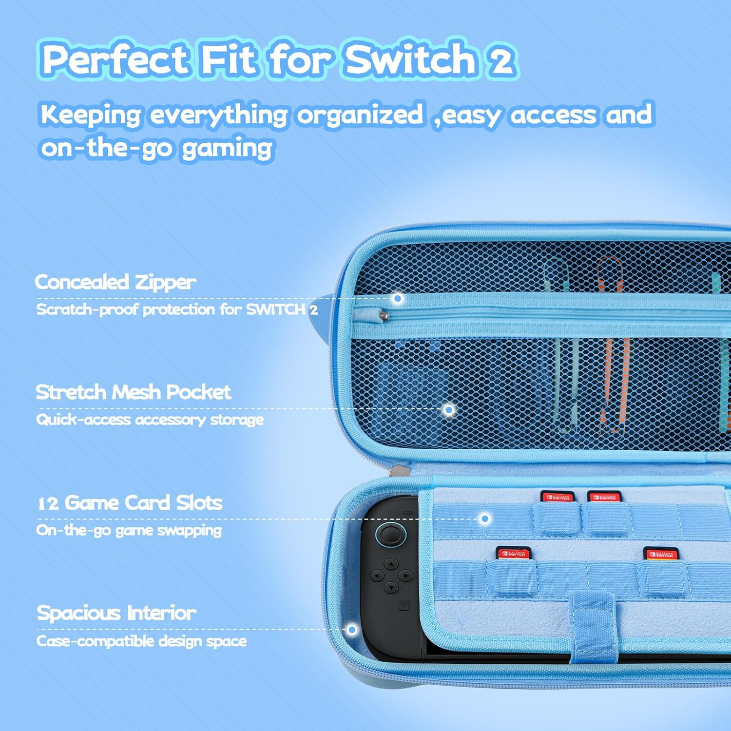 Geekshare Portable Carrying Case Compatible with Switch 2 (2025), Hard Storage Bag with 12 Game Card Slots, Cute Travel Case for Switch 2 Console and Accessories, Shark image number 4