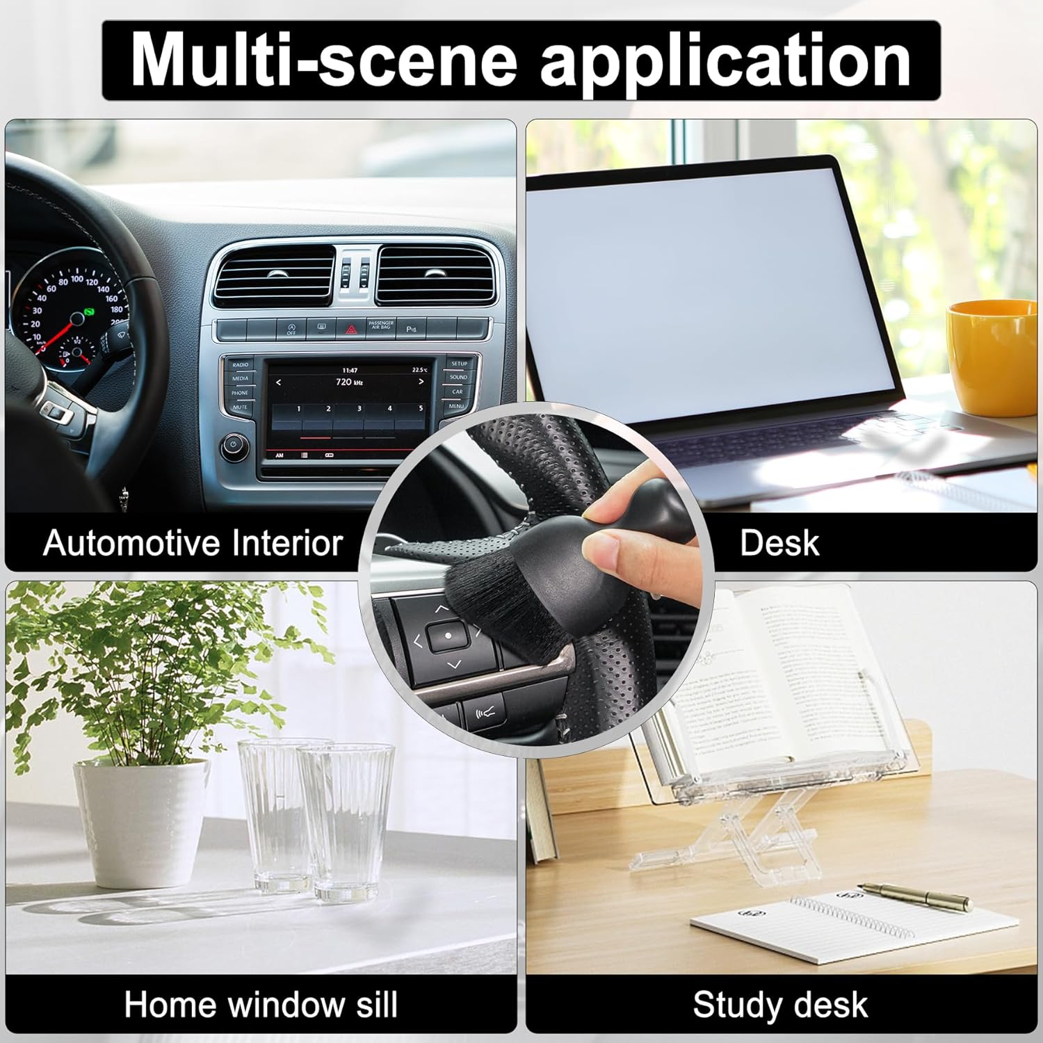 Garhomxy Car Detailing Brushes, Car Interior Dust Sweeping Soft Brush, Soft Bristles Brush Cleaning Tool for Automotive Dashboard, Air Conditioner Vents, Computer, Scratch Free(Black) - Black image number 1