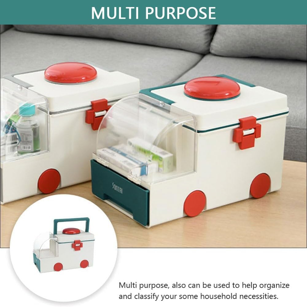 Portable First Aid Storage Box, Ambulance-Shaped Plastic Medicine Organizer, Large-Capacity Home and Outdoor First Aid Kit for Adults and Children image number 6