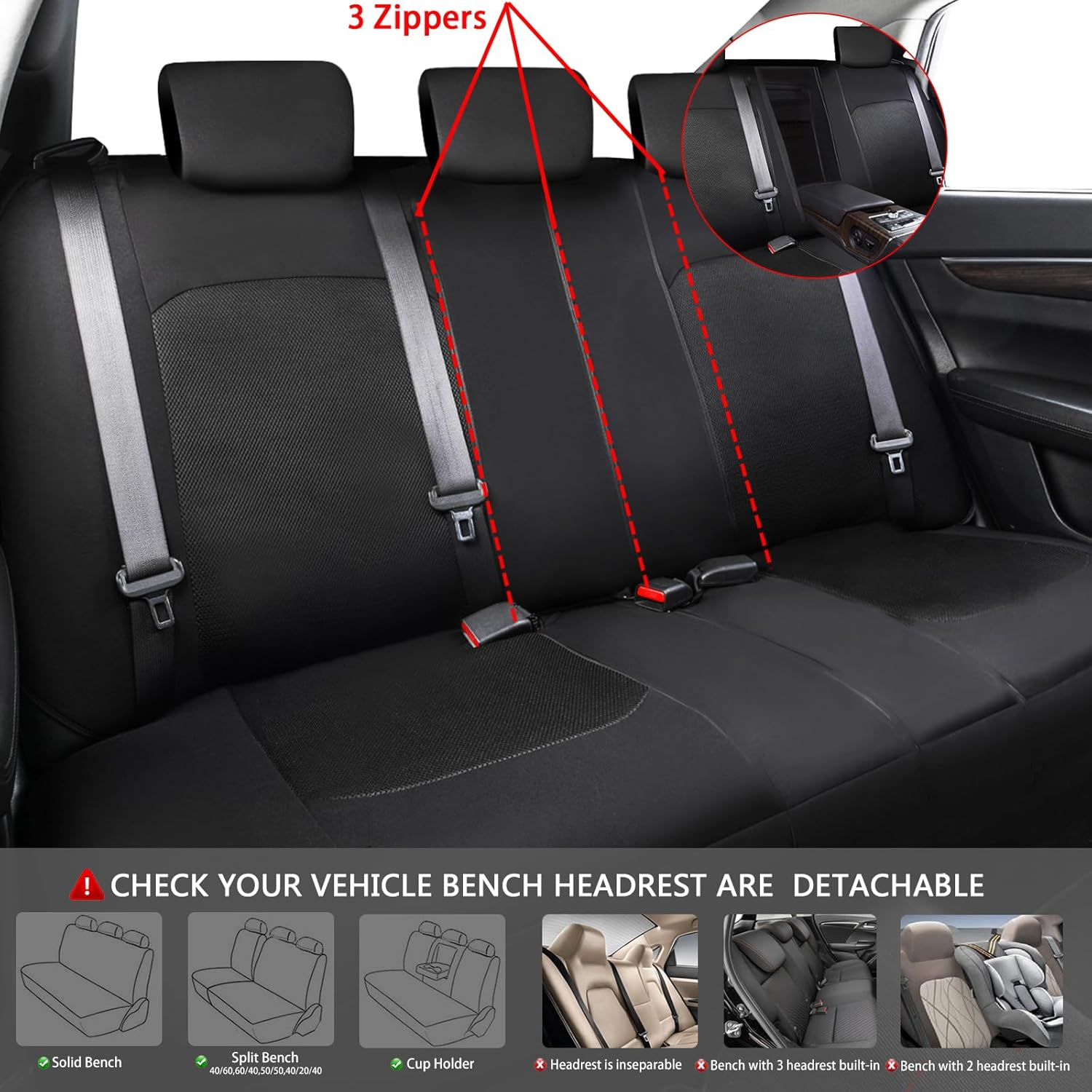 CAR Pass 3D Air Mesh-100% Breathable Universal Sporty Car Seat Covers Full Set,Rear Split Bench Zipper&Airbag Compatible, Fit 95% Automotive for Suv,Truck,Sedan Cute Women (Car-Grand,Black and Gray)