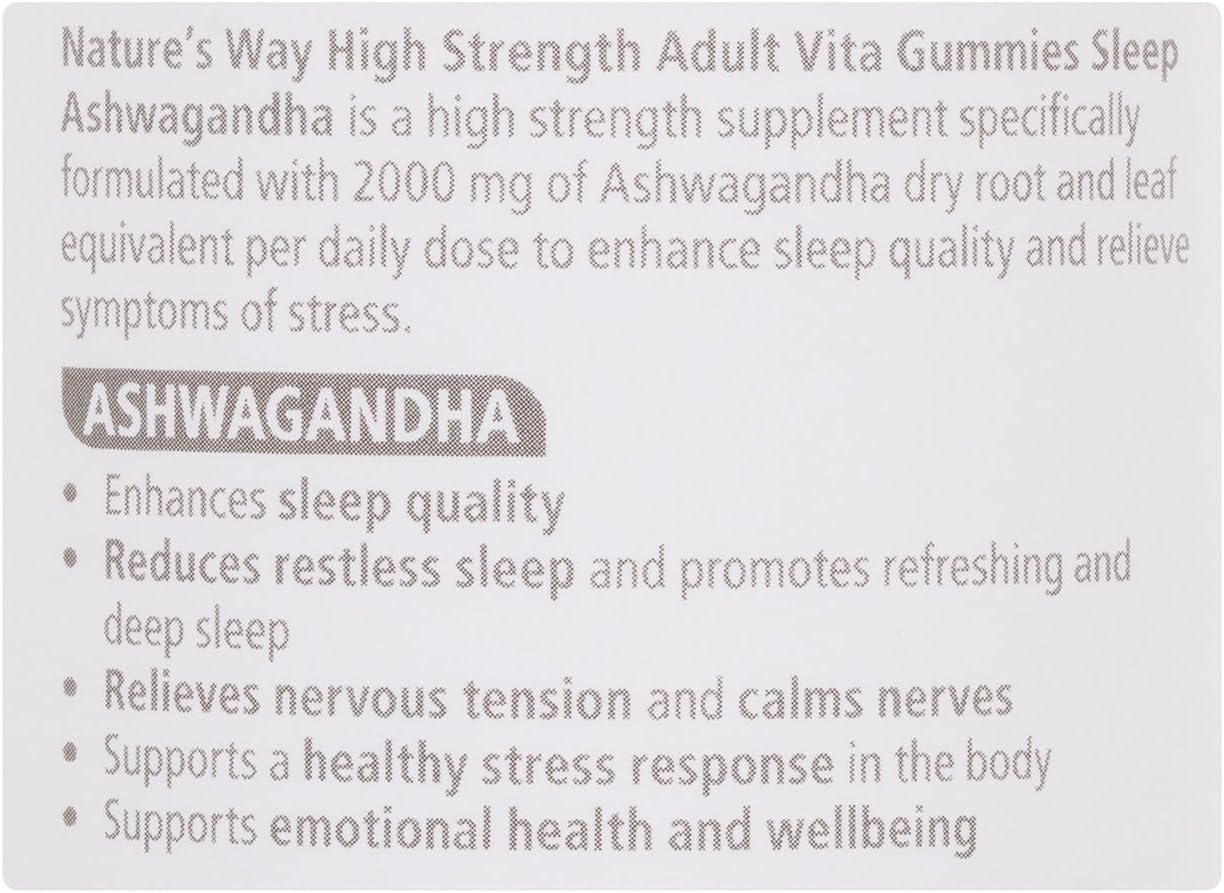 Nature'S Way High Strength Adult Sleep Ashwagandha Sugar Free Vita Gummies 40 Pastilles image number 4